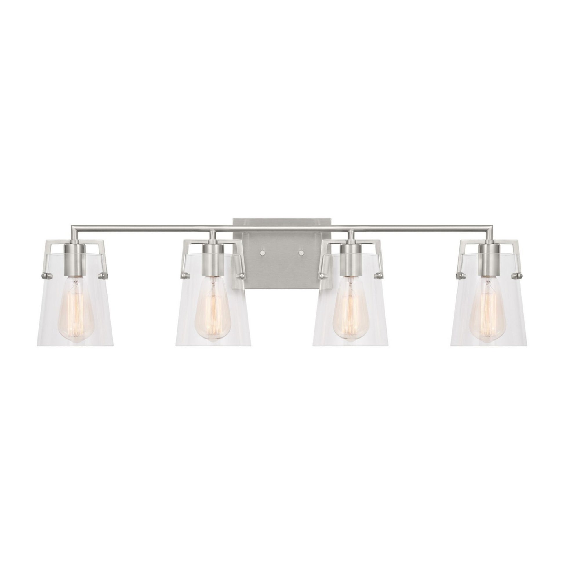 Crofton 33" 4-Light Bathroom Vanity, Brushed Steel Finish with Clear Glass - Bees Lighting