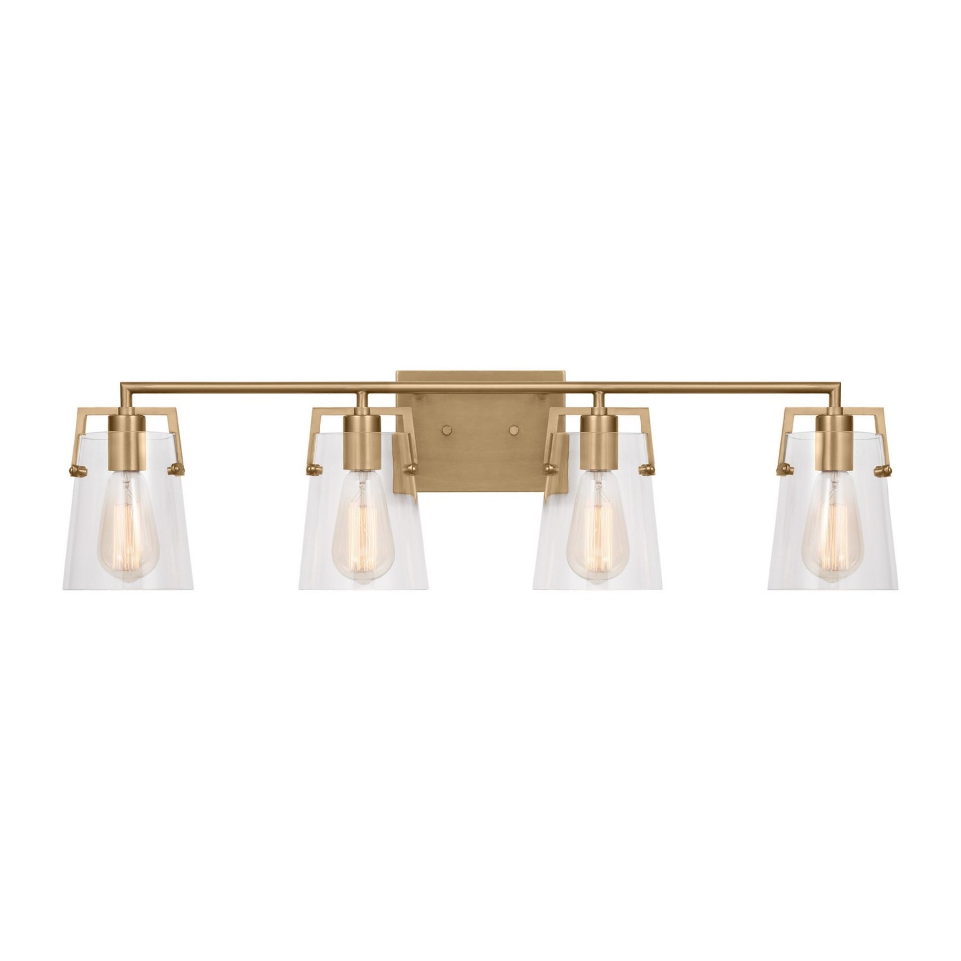 Crofton 33" 4-Light Bathroom Vanity, Satin Brass Finish with Clear Glass - Bees Lighting