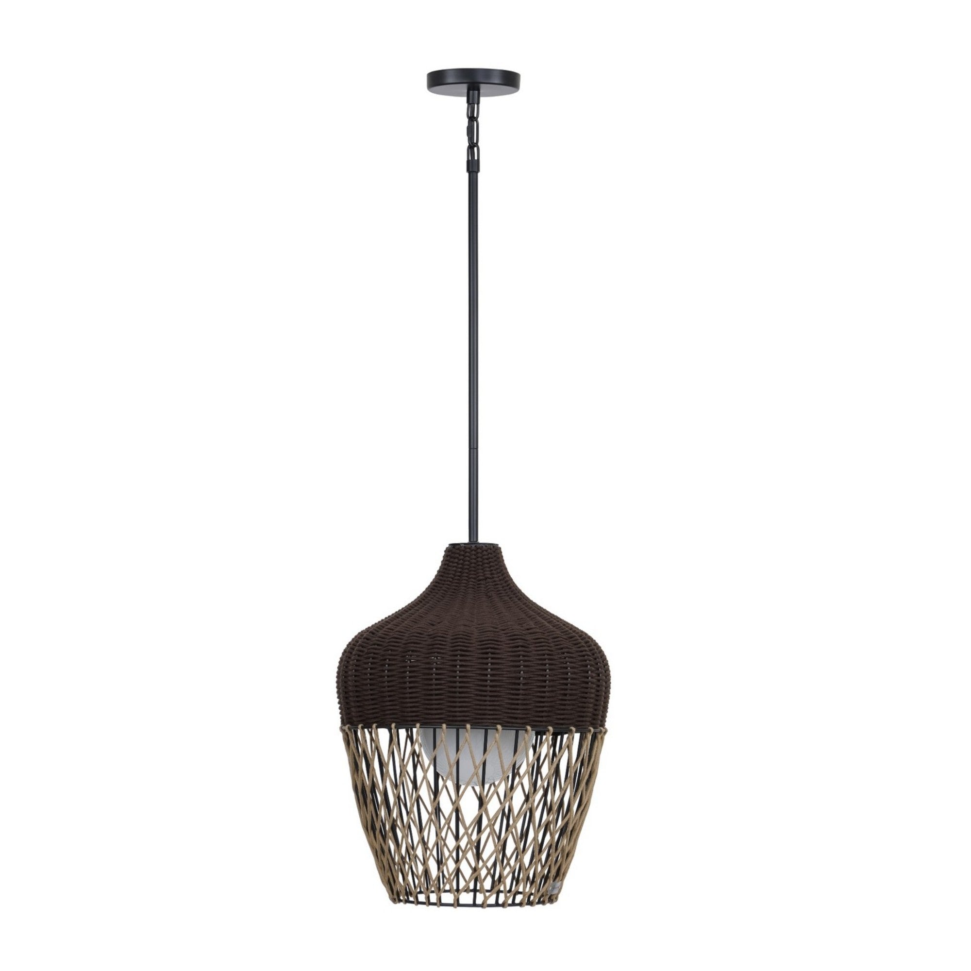 Hannha 23" Outdoor Pendant, Black & Brown PET Weave Finish - Bees Lighting