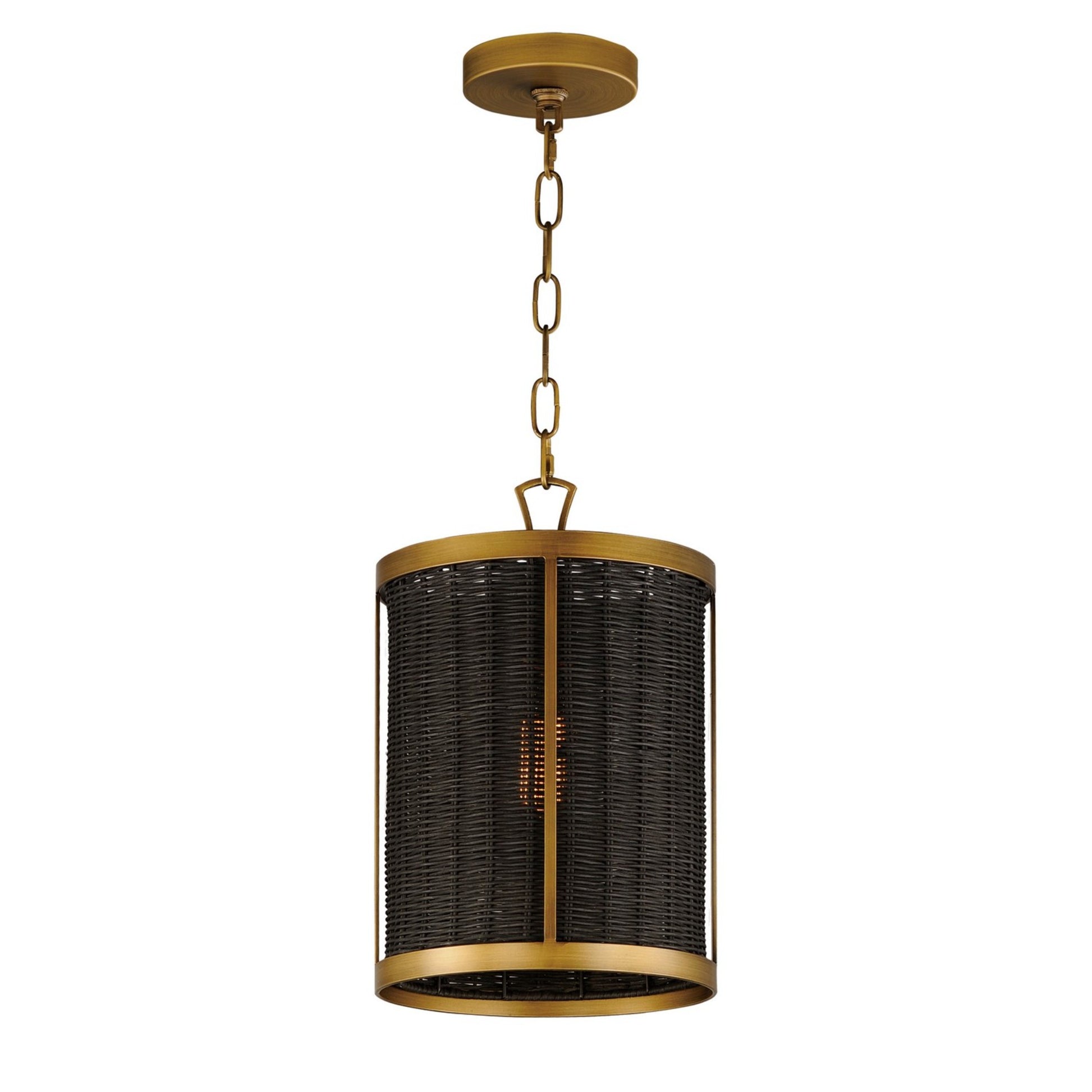 Rattan 15" Pendant, Natural Aged Brass Finish - Bees Lighting