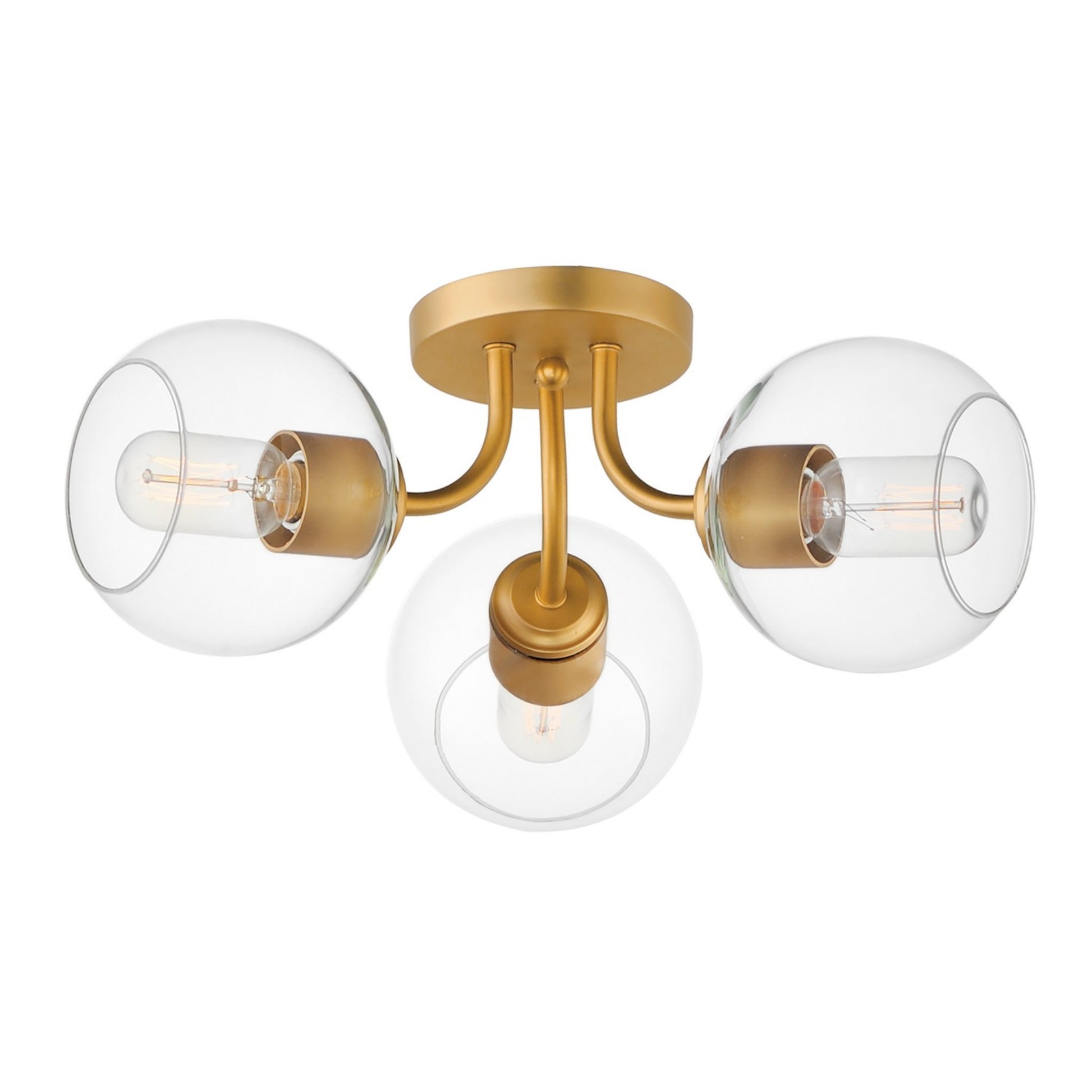 Knox 18" 3-Light Semi-Flush Mount, Natural Aged Brass Finish - Bees Lighting