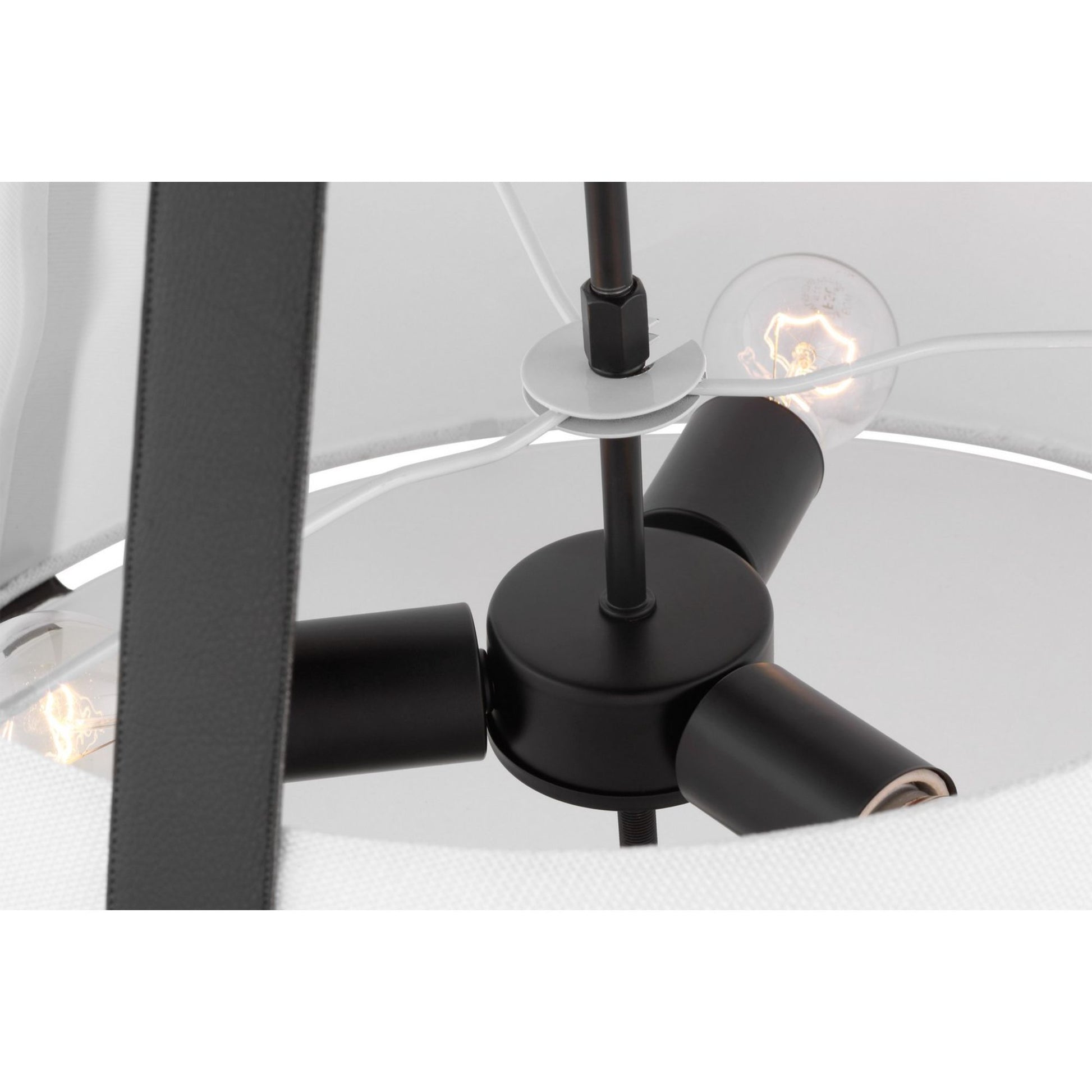 Brewster 25" Three Light Pendant, Black Finish, Faux Leather Wrapped Straps - Bees Lighting
