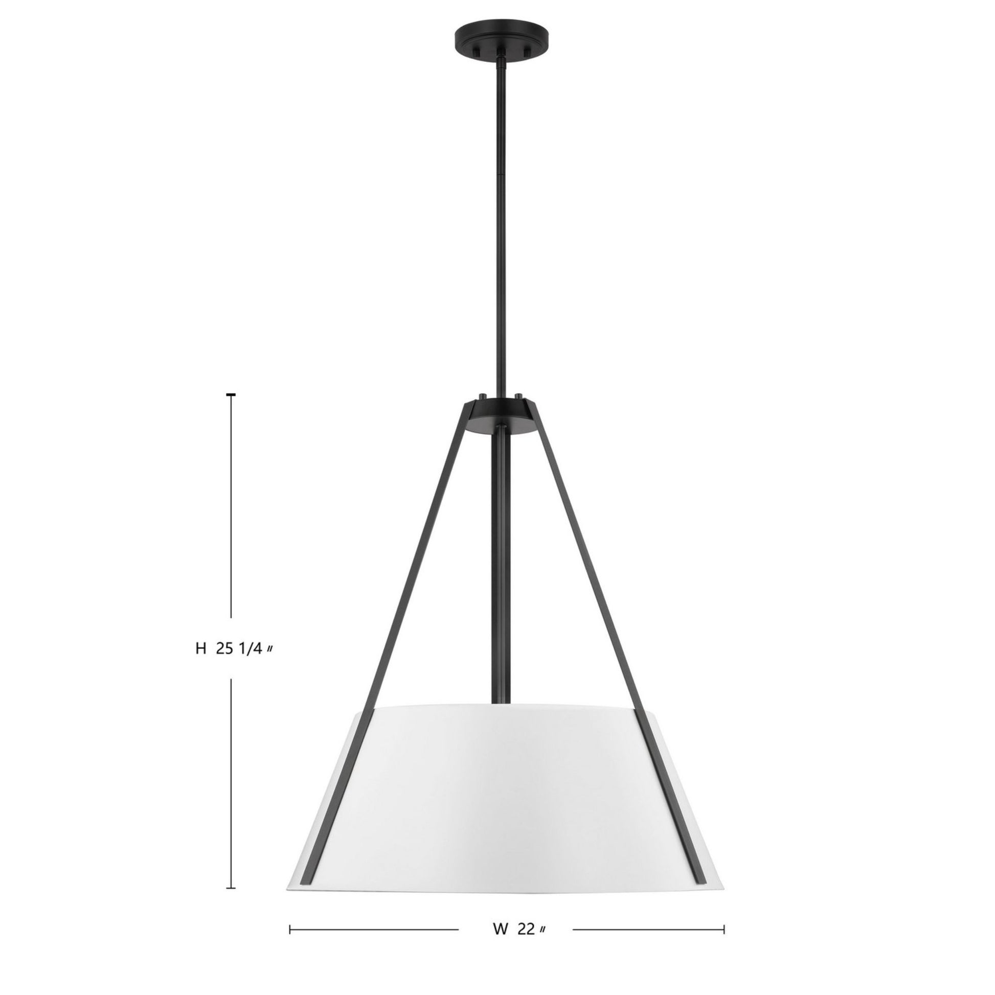 Brewster 25" Three Light Pendant, Black Finish, White Metal Shade - Bees Lighting