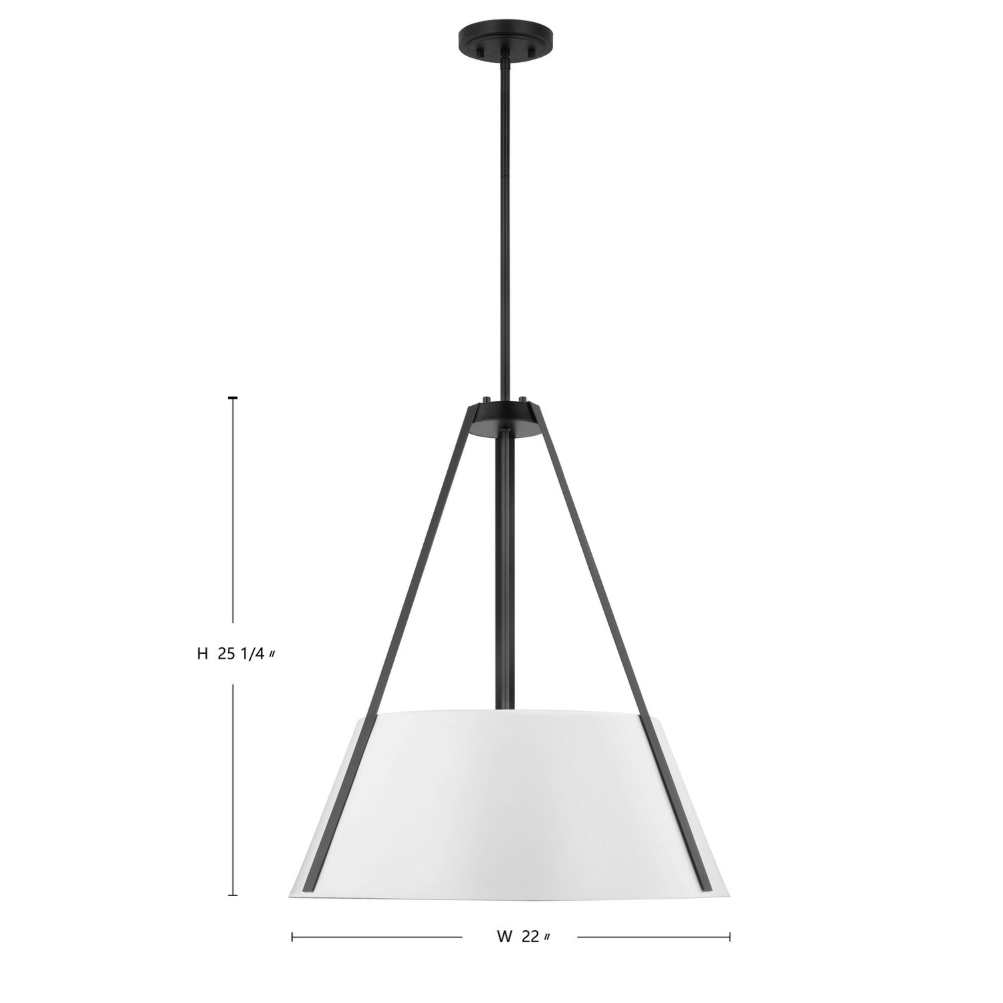 Brewster 25" Three Light Pendant, Black Finish, White Metal Shade - Bees Lighting