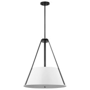Brewster 25" Three Light Pendant, Black Finish, White Metal Shade - Bees Lighting