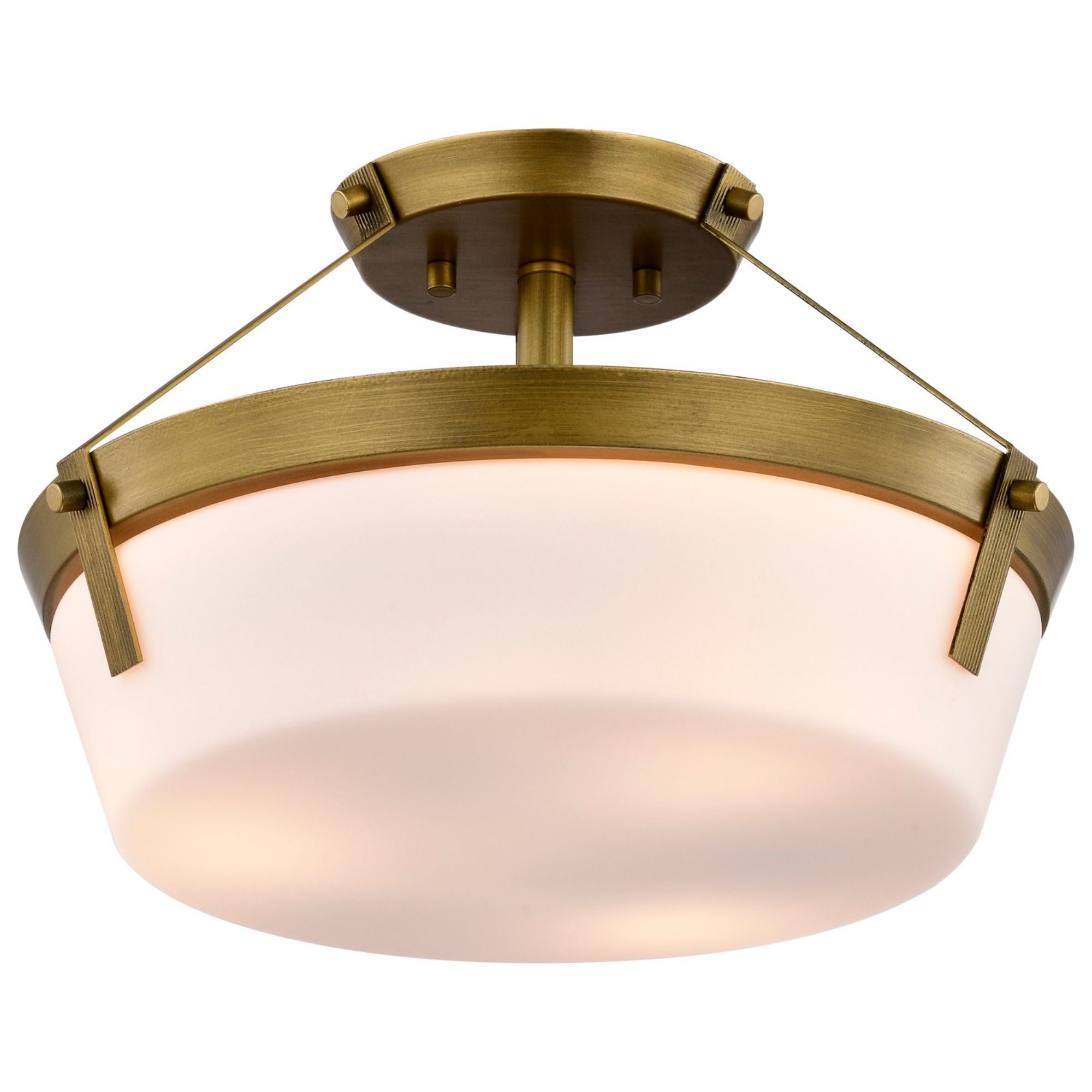 Rowen 15" 3 lights Semi-flush Mount, Natural Brass Finish - Bees Lighting
