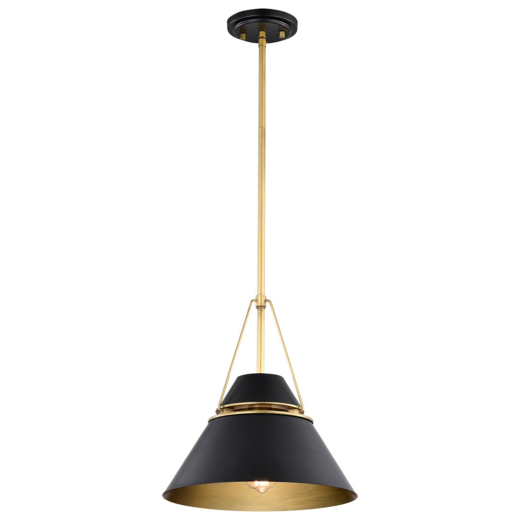 Adina 13" Pendant, Matte Black and Natural Brass Finish - Bees Lighting