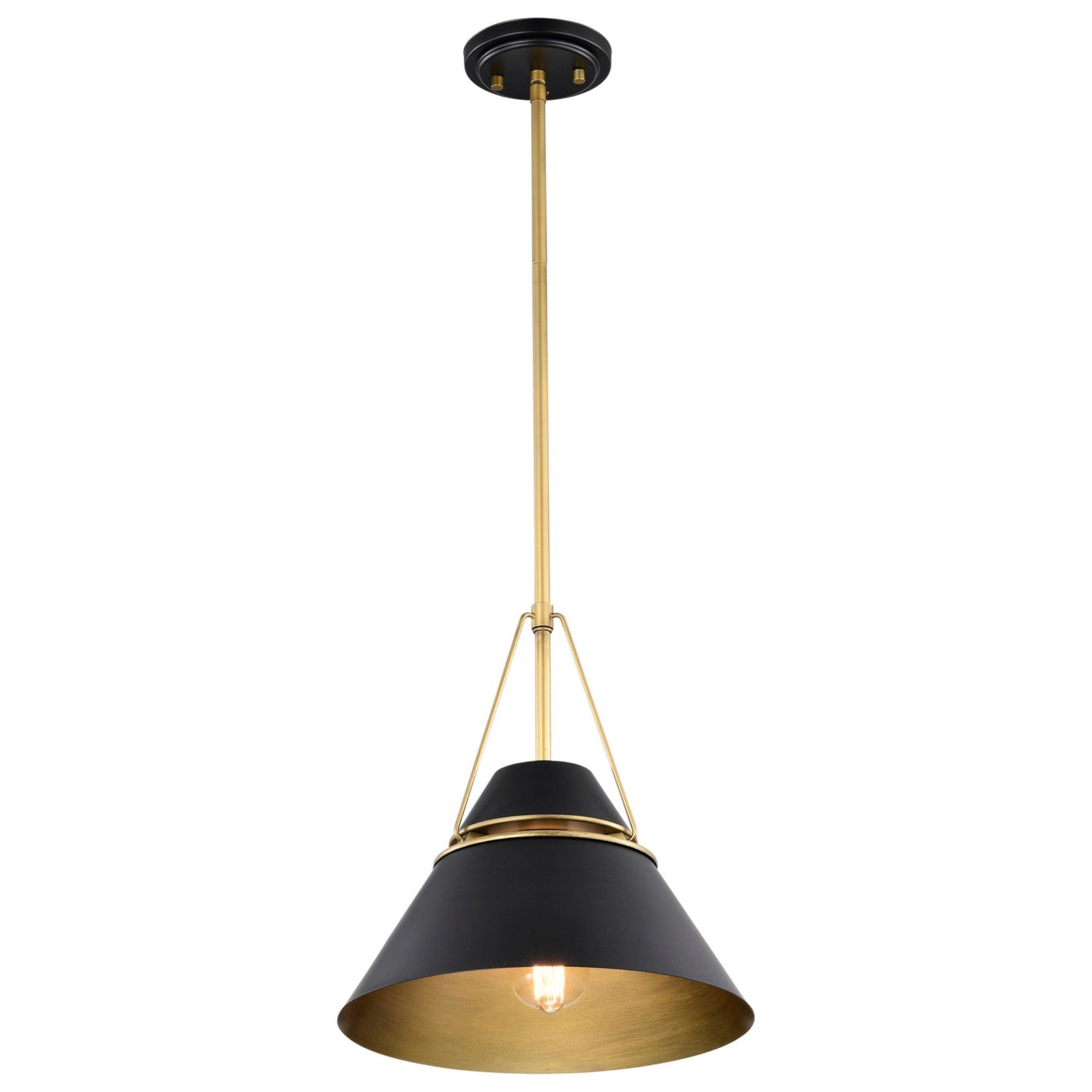 Adina 13" Pendant, Matte Black and Natural Brass Finish - Bees Lighting