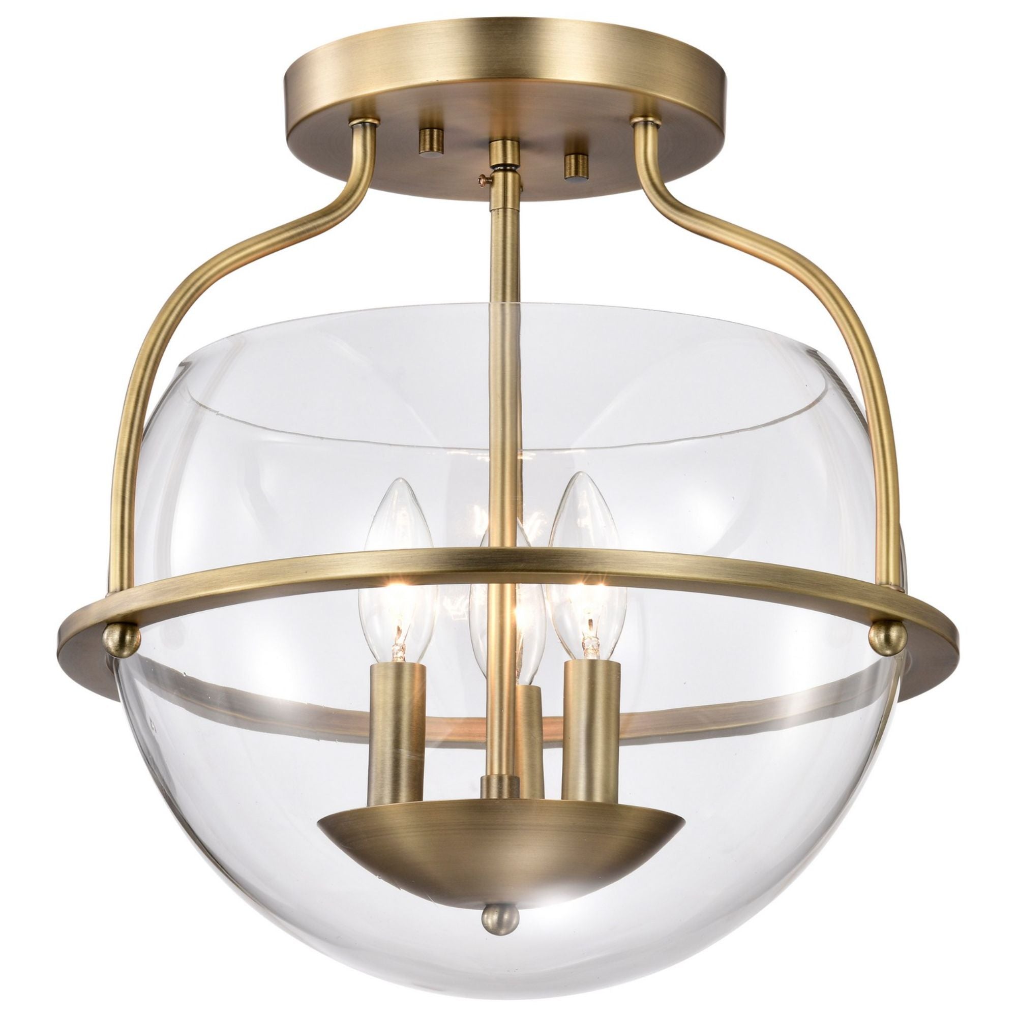 Amado 14" 3 lights Semi-flush Mount, Vintage Brass Finish - Bees Lighting
