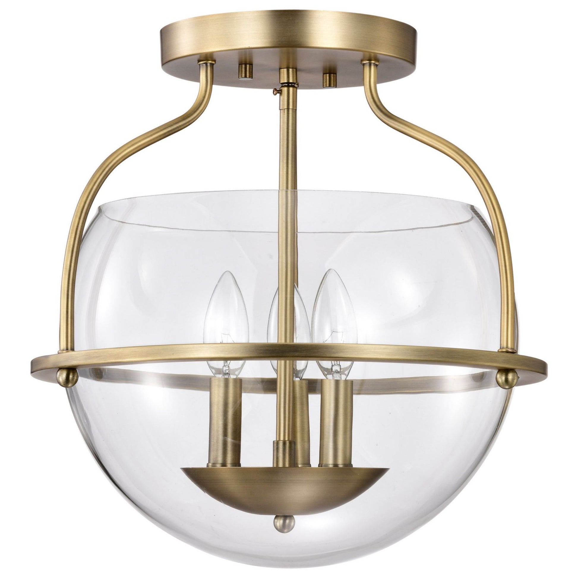 Amado 14" 3 lights Semi-flush Mount, Vintage Brass Finish - Bees Lighting