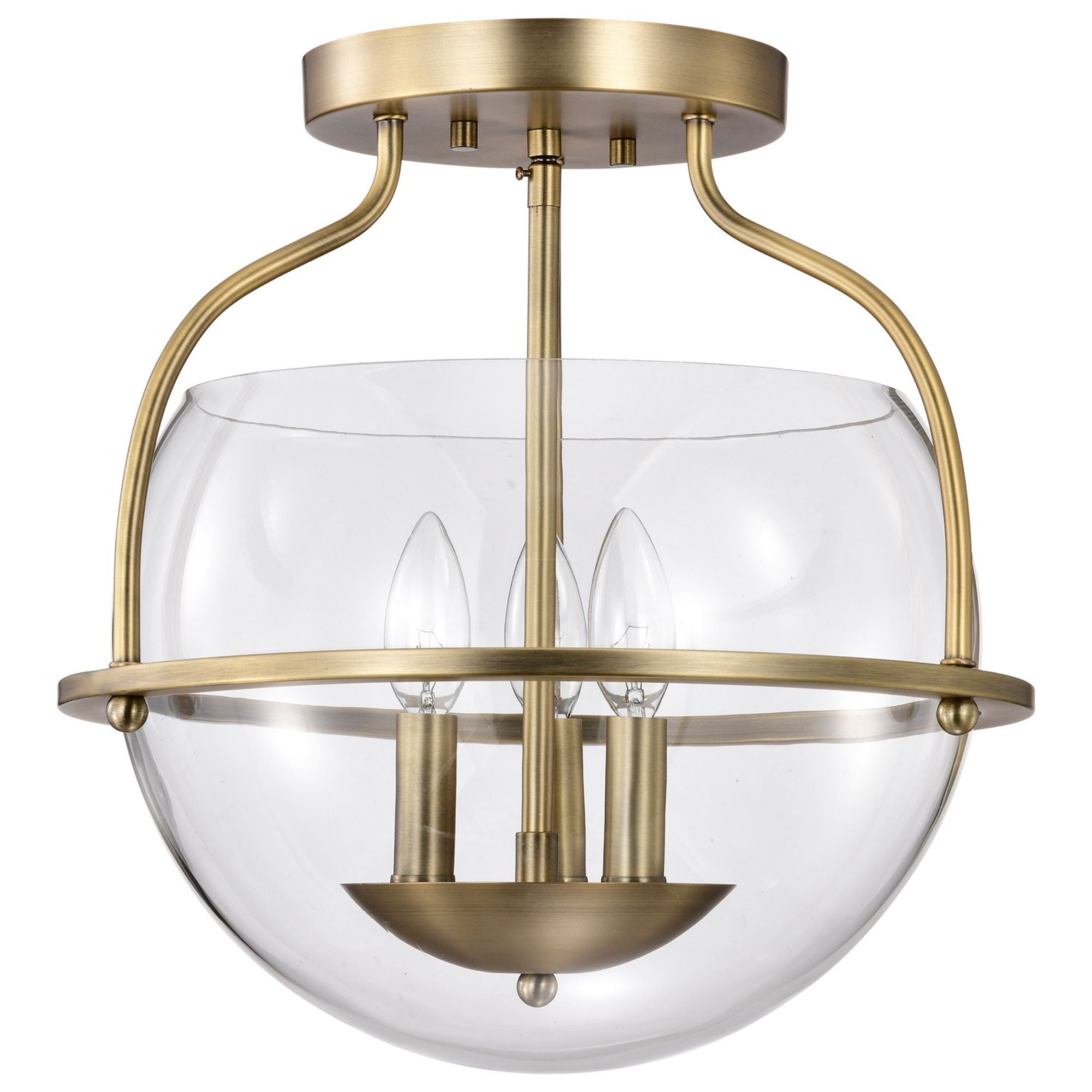 Amado 14" 3 lights Semi-flush Mount, Vintage Brass Finish - Bees Lighting