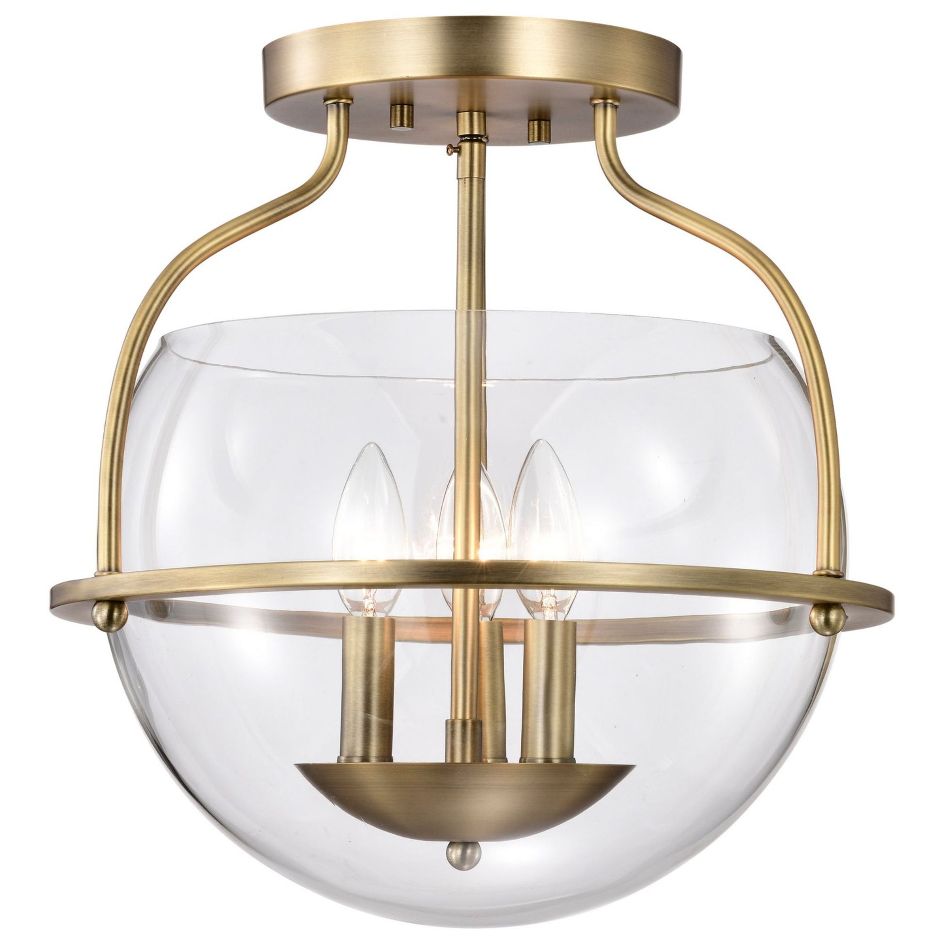 Amado 14" 3 lights Semi-flush Mount, Vintage Brass Finish - Bees Lighting