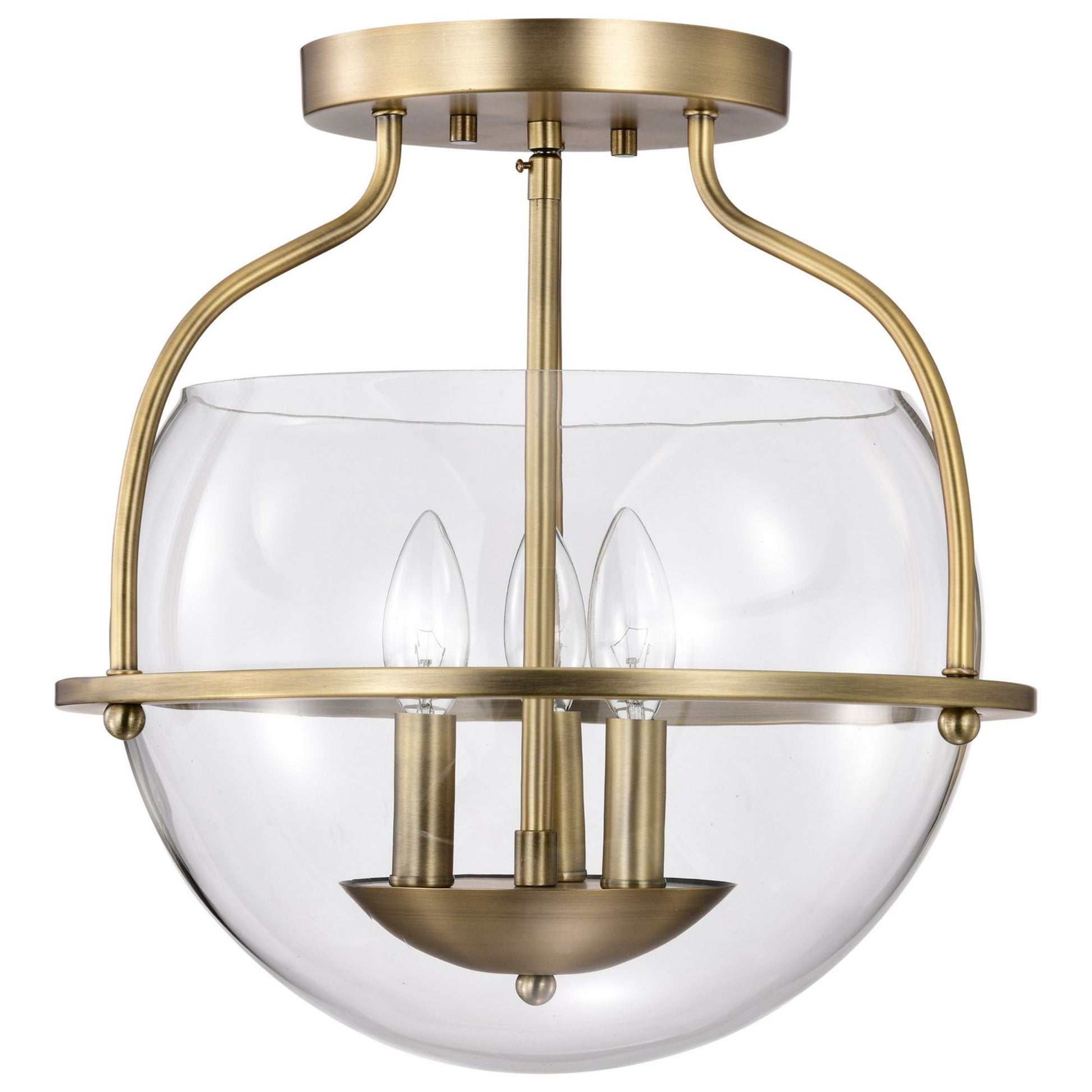 Amado 14" 3 lights Semi-flush Mount, Vintage Brass Finish - Bees Lighting