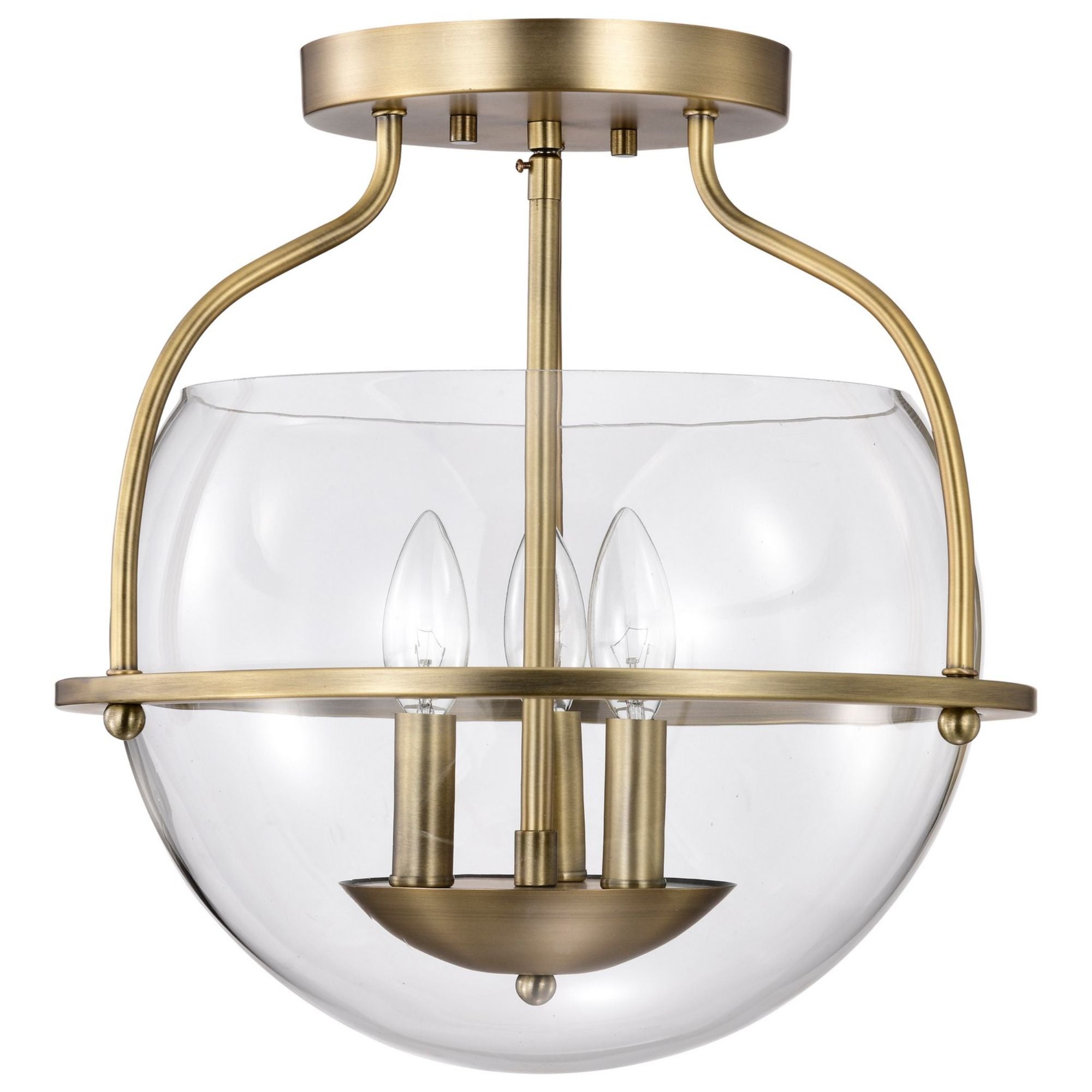 Amado 14" 3 lights Semi-flush Mount, Vintage Brass Finish - Bees Lighting