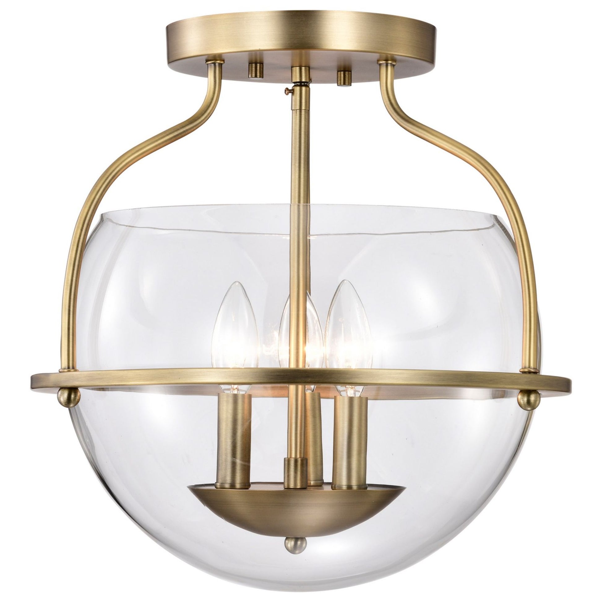 Amado 14" 3 lights Semi-flush Mount, Vintage Brass Finish - Bees Lighting