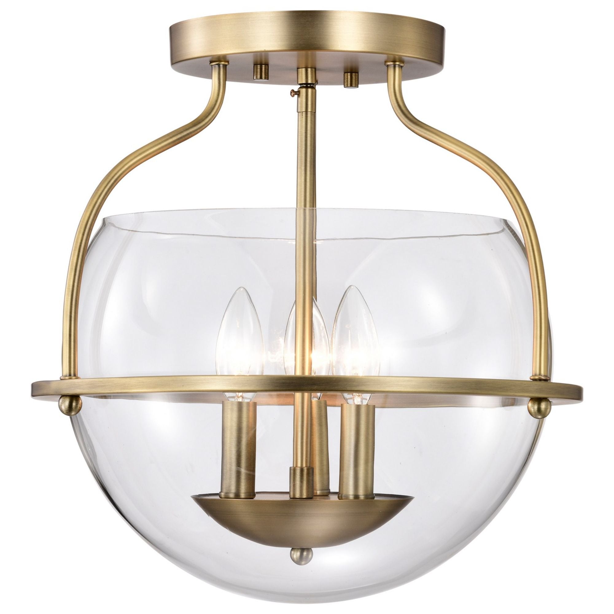 Amado 14" 3 lights Semi-flush Mount, Vintage Brass Finish - Bees Lighting