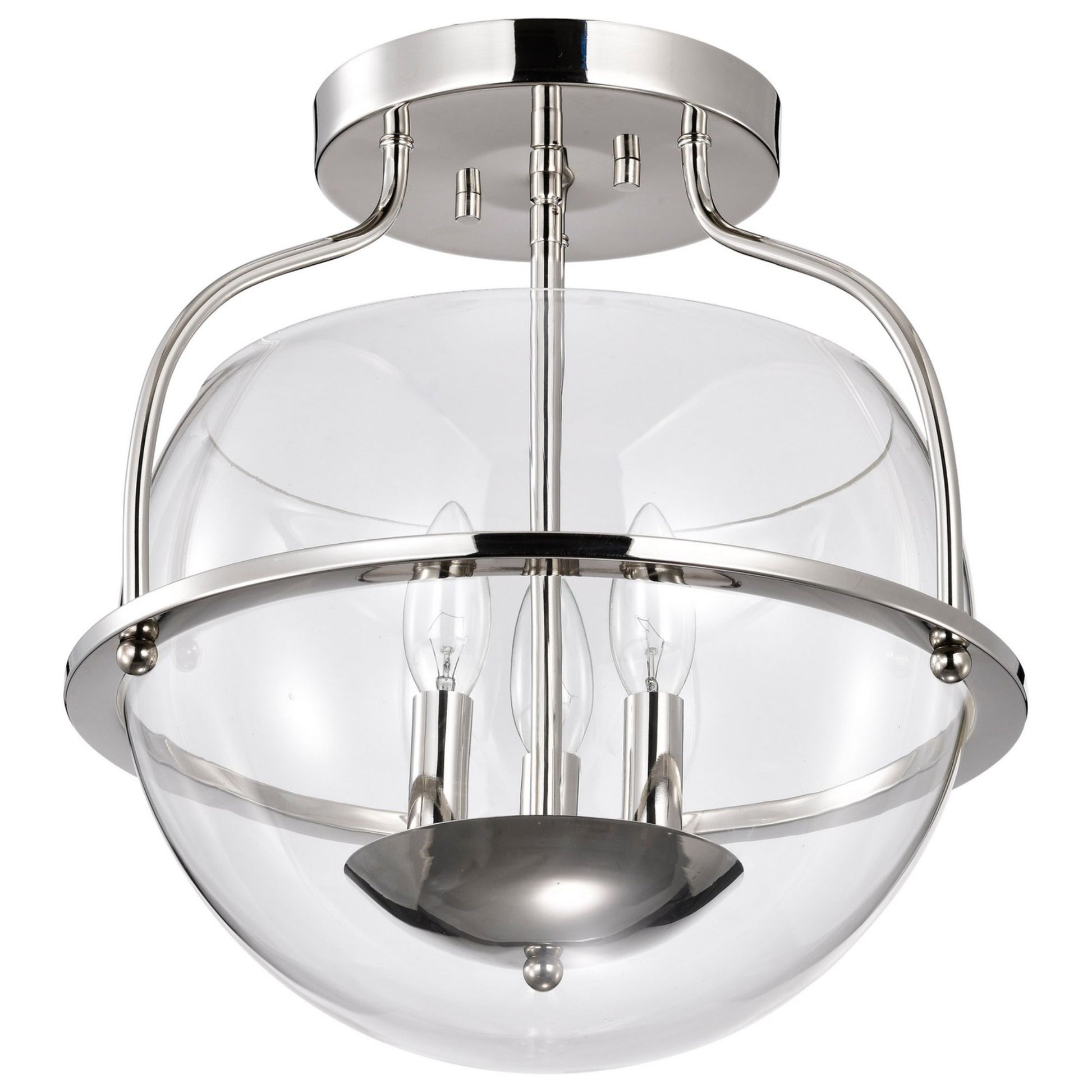 Amado 14" 3 lights Semi-flush Mount, Polished Nickel Finish - Bees Lighting
