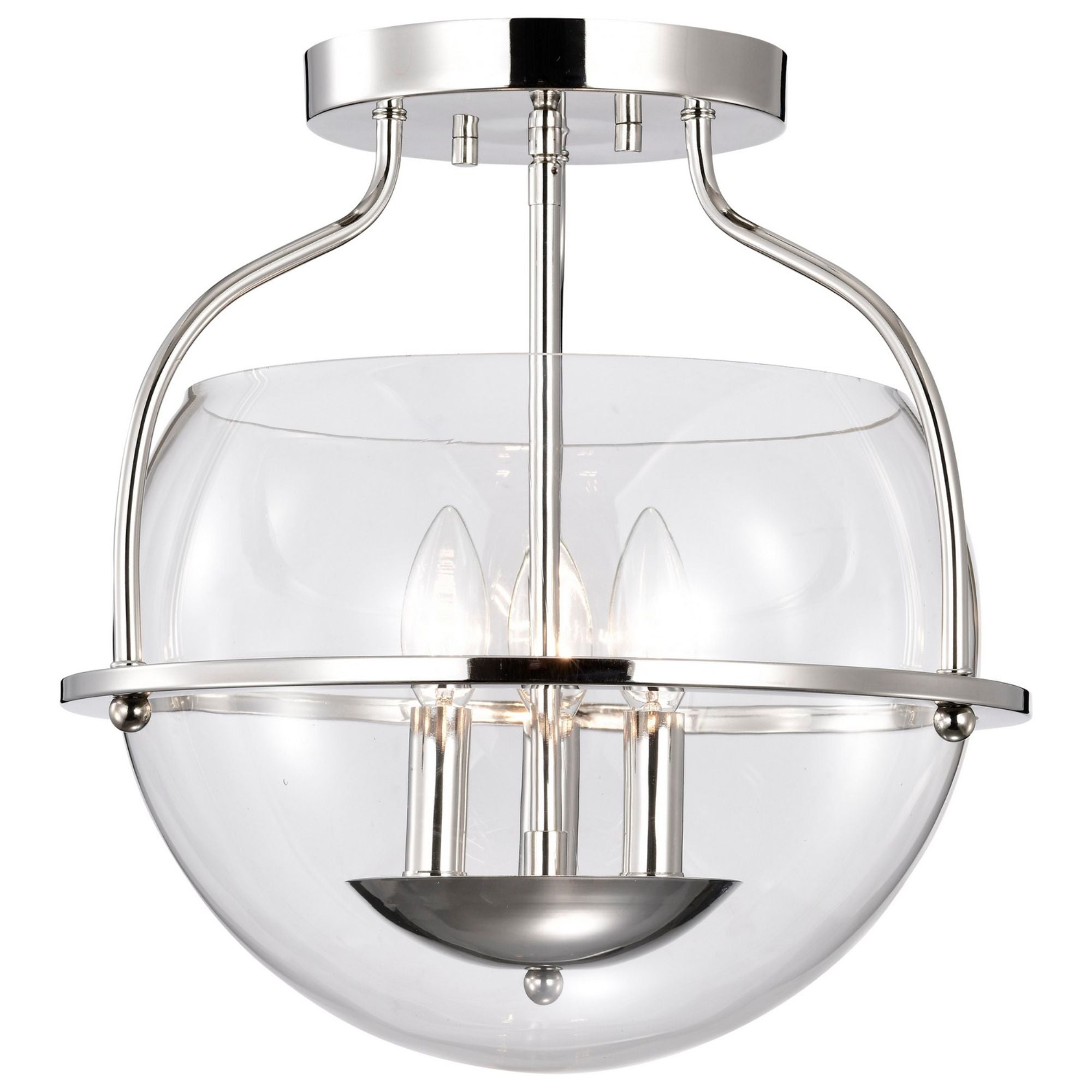 Amado 14" 3 lights Semi-flush Mount, Polished Nickel Finish - Bees Lighting
