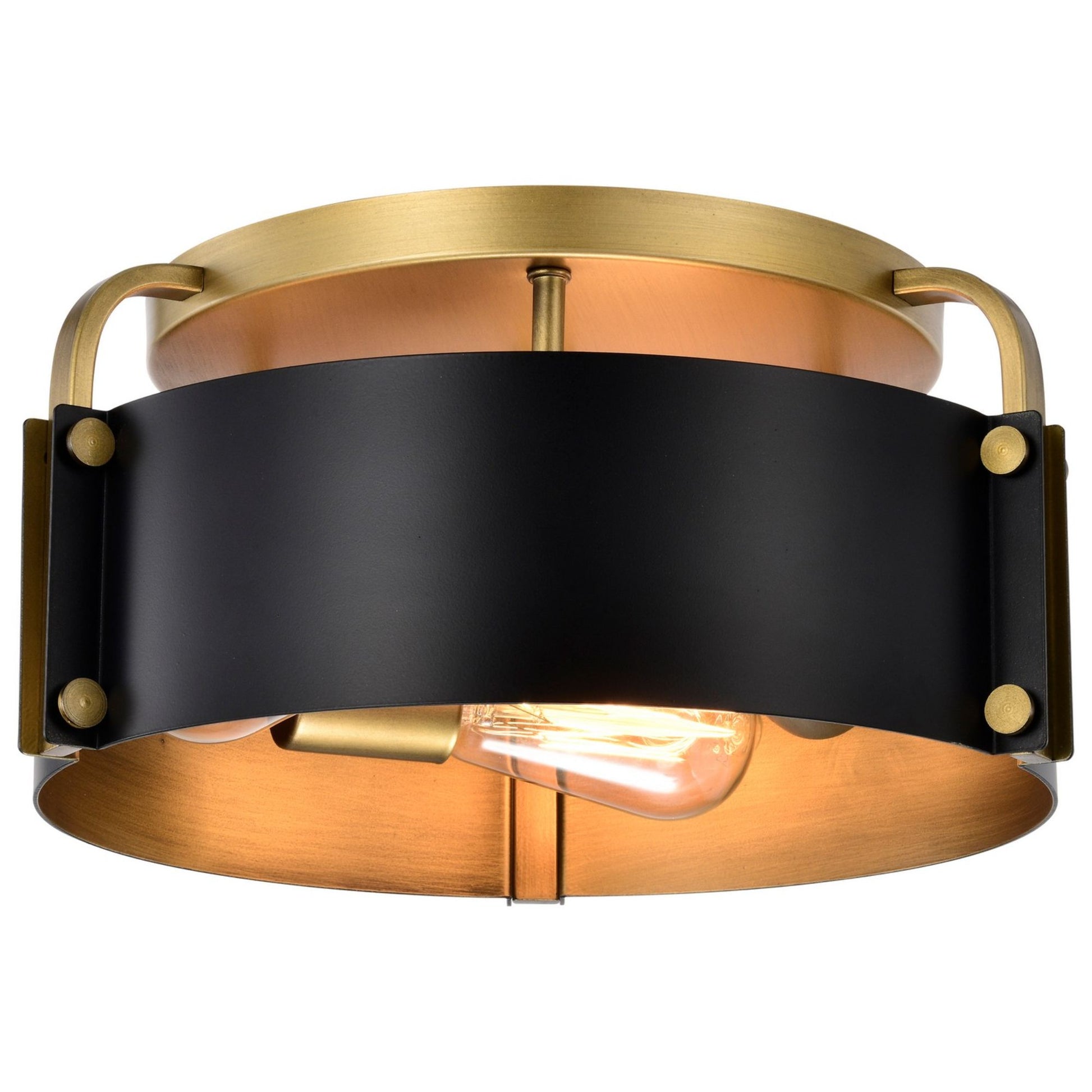 Altos 14" 3 lights Semi-flush Mount, Matte Black and Natural Brass Finish - Bees Lighting