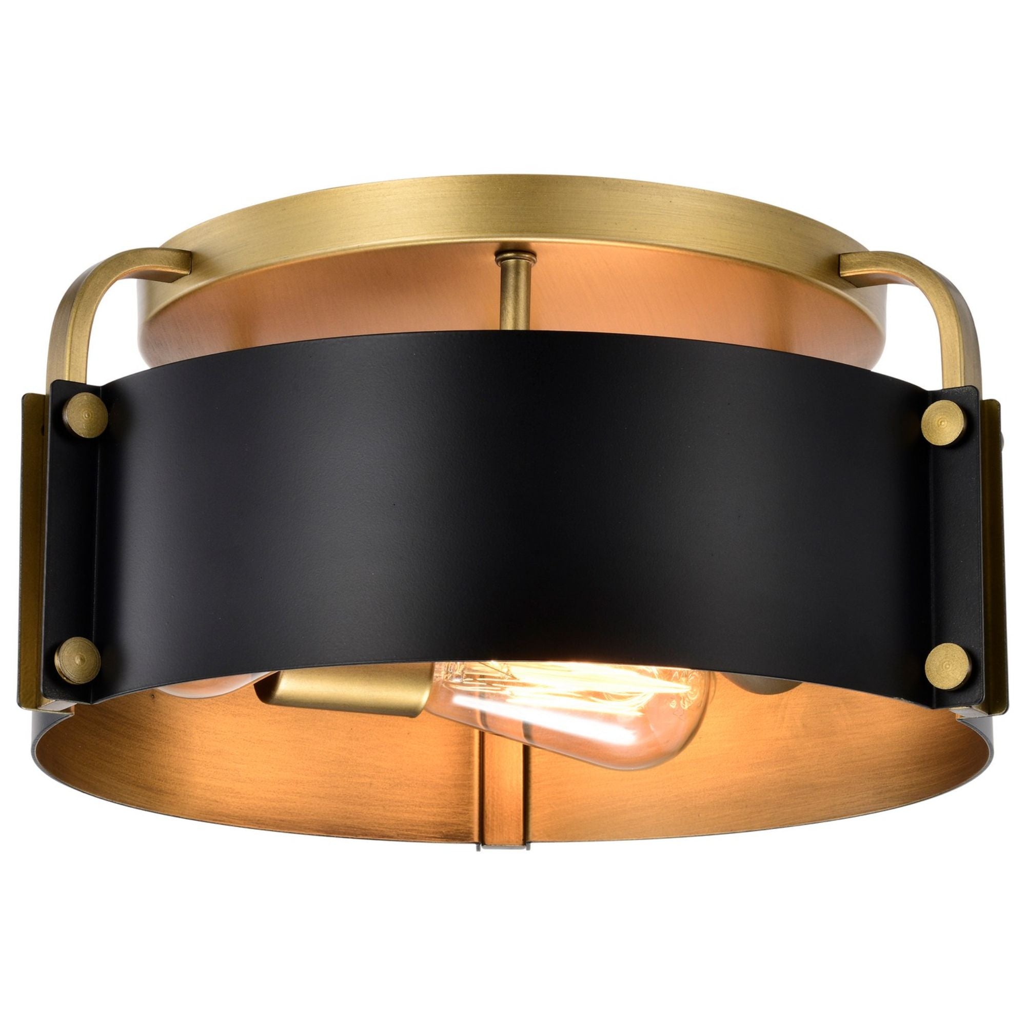 Altos 14" 3 lights Semi-flush Mount, Matte Black and Natural Brass Finish - Bees Lighting