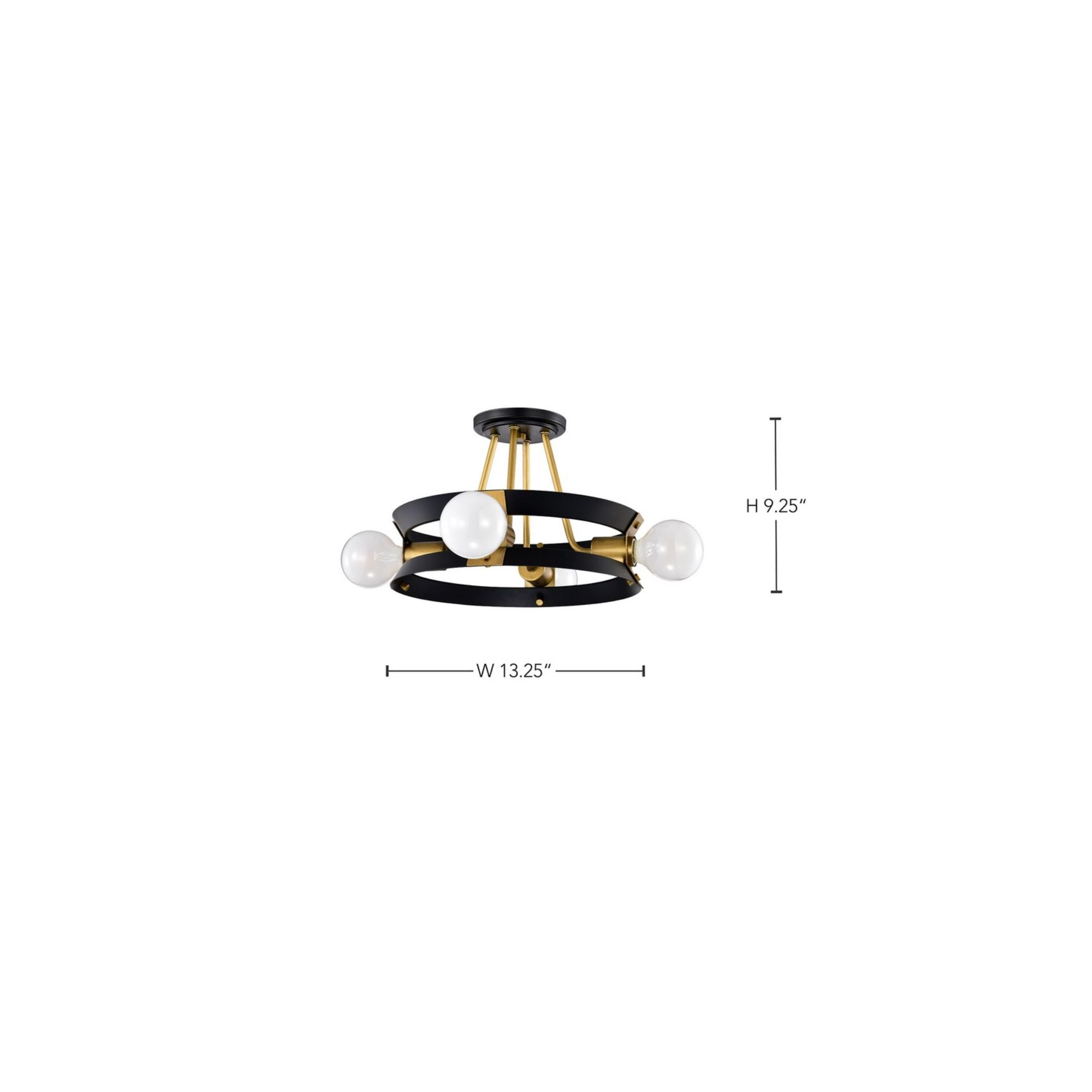 Marsden 13" 4 lights Semi-flush Mount, Matte Black / Natural Brass Finish - Bees Lighting