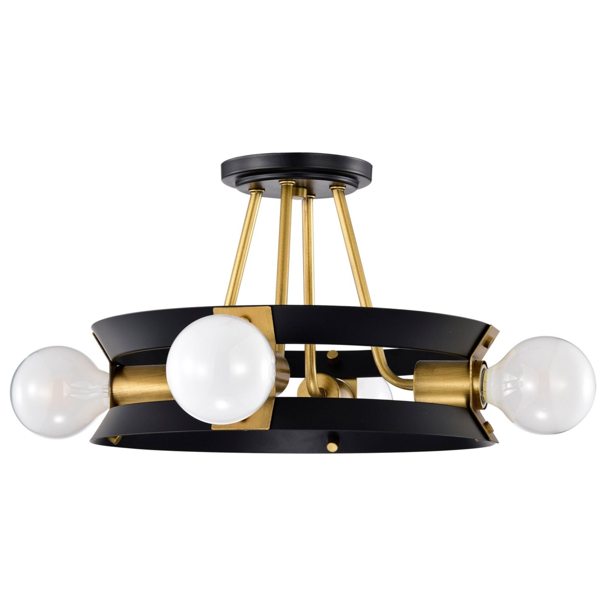 Marsden 13" 4 lights Semi-flush Mount, Matte Black / Natural Brass Finish - Bees Lighting