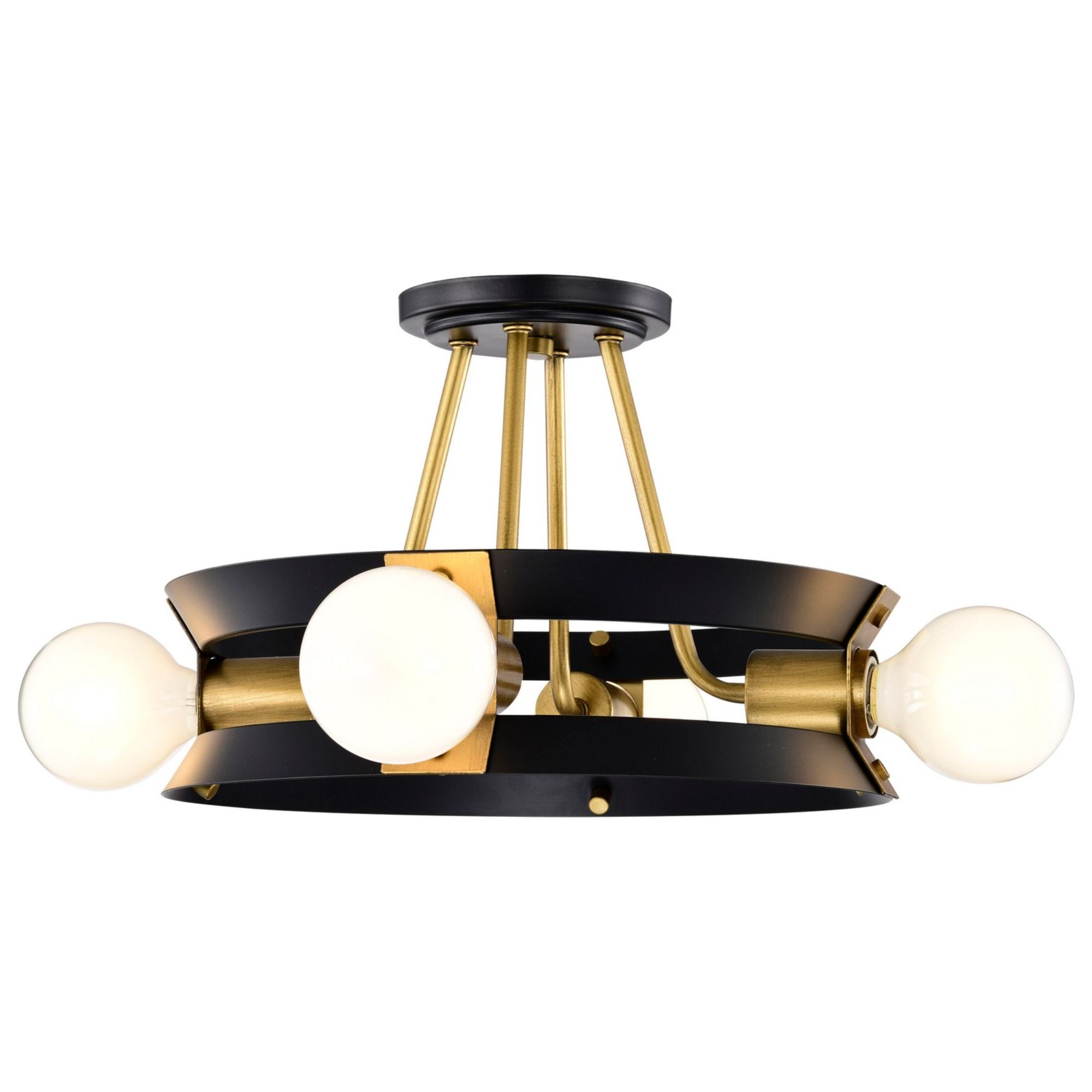 Marsden 13" 4 lights Semi-flush Mount, Matte Black / Natural Brass Finish - Bees Lighting