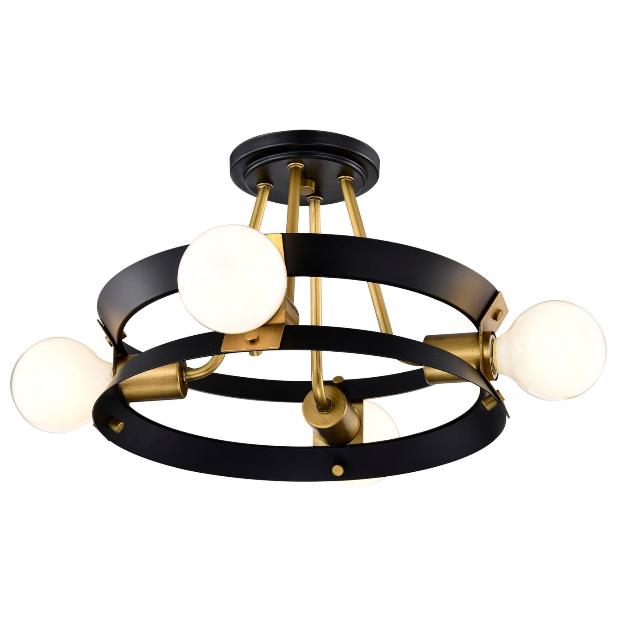 Marsden 13" 4 lights Semi-flush Mount, Matte Black / Natural Brass Finish - Bees Lighting