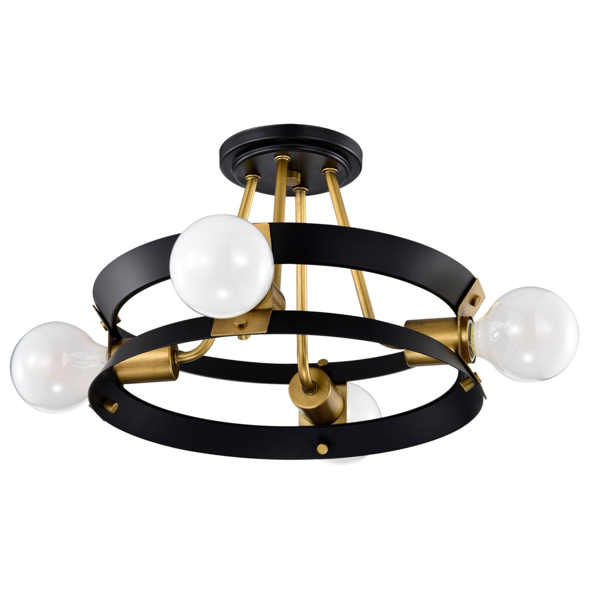 Marsden 13" 4 lights Semi-flush Mount, Matte Black / Natural Brass Finish - Bees Lighting