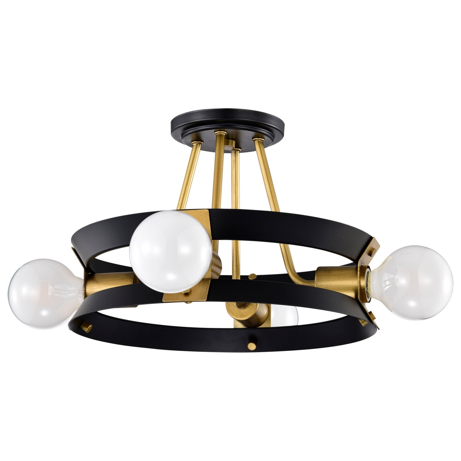 Marsden 13 in. 4 lights Semi-flush Mount Light Matte Black and Natural Brass Finish