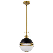Everton Pendant Light, Vintage Brass Accent, Etched Opal Glass - Bees Lighting