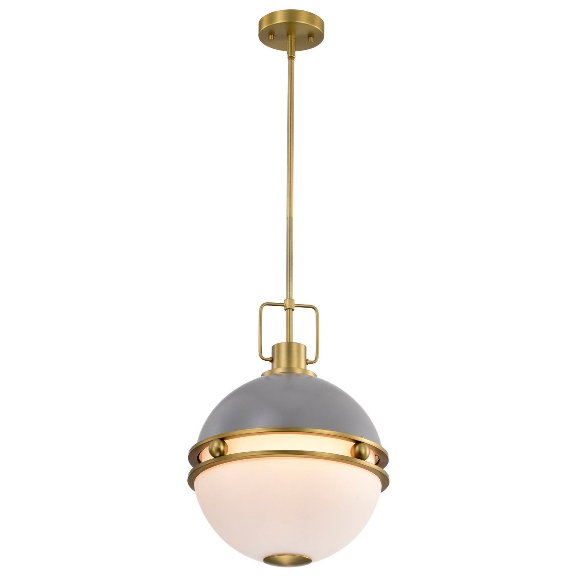 Everton 14" 2 lights Pendant, Matte Gray and Vintage Brass Finish - Bees Lighting