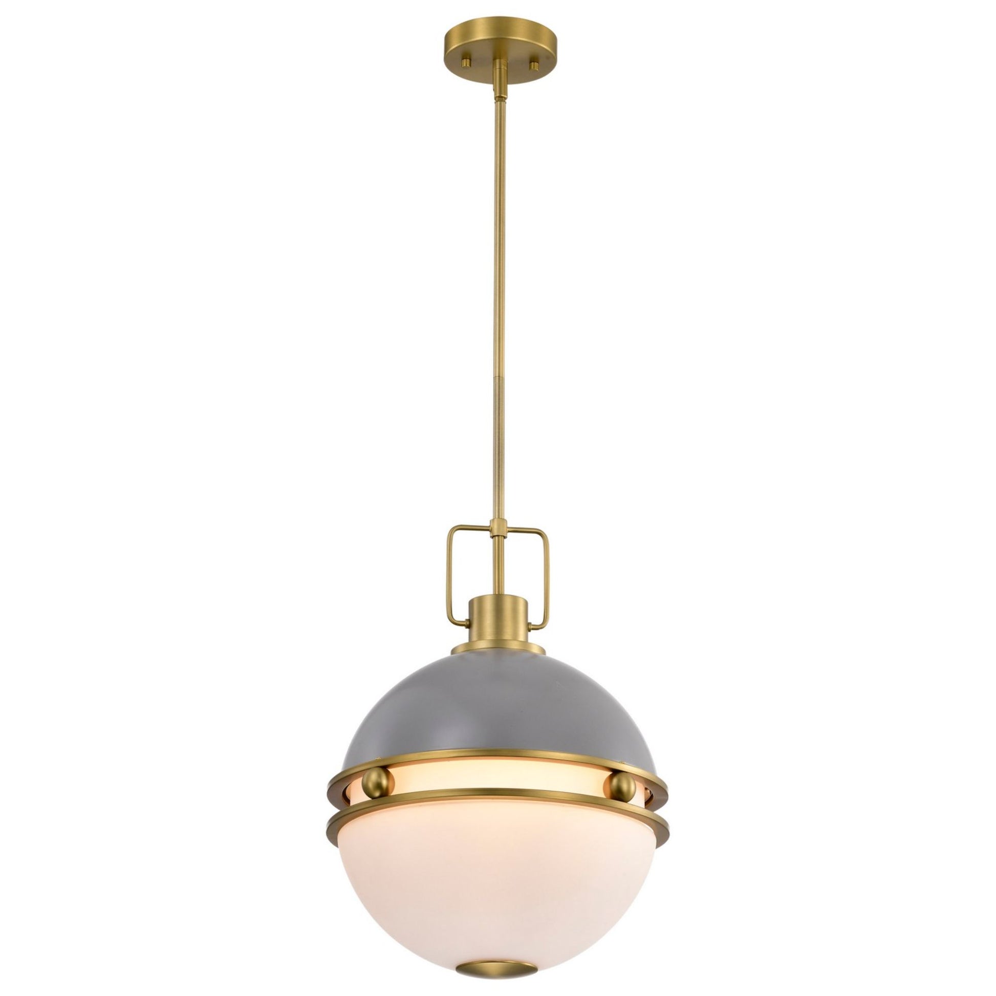 Everton 14" 2 lights Pendant, Matte Gray and Vintage Brass Finish - Bees Lighting