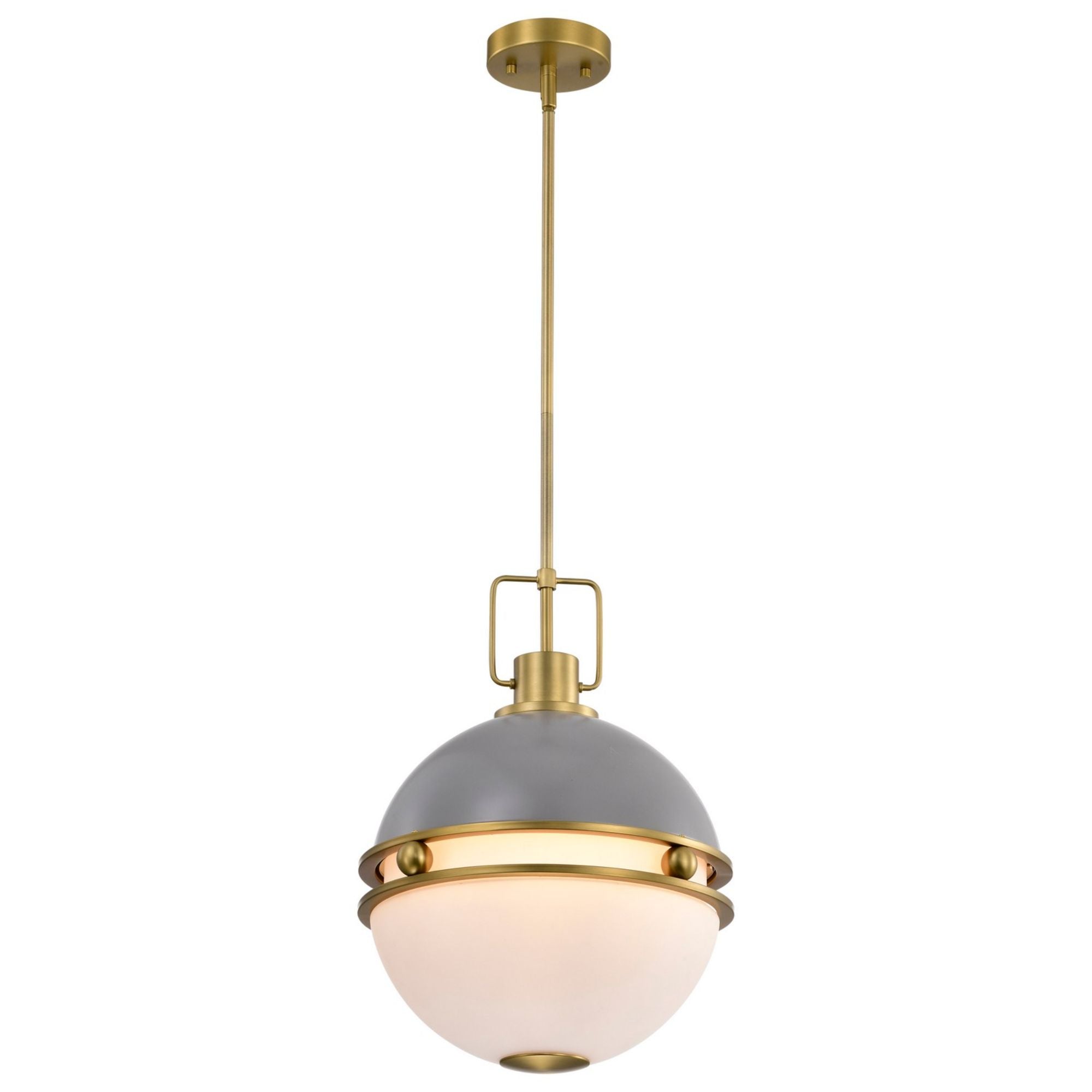 Everton 14" 2 lights Pendant, Matte Gray and Vintage Brass Finish - Bees Lighting