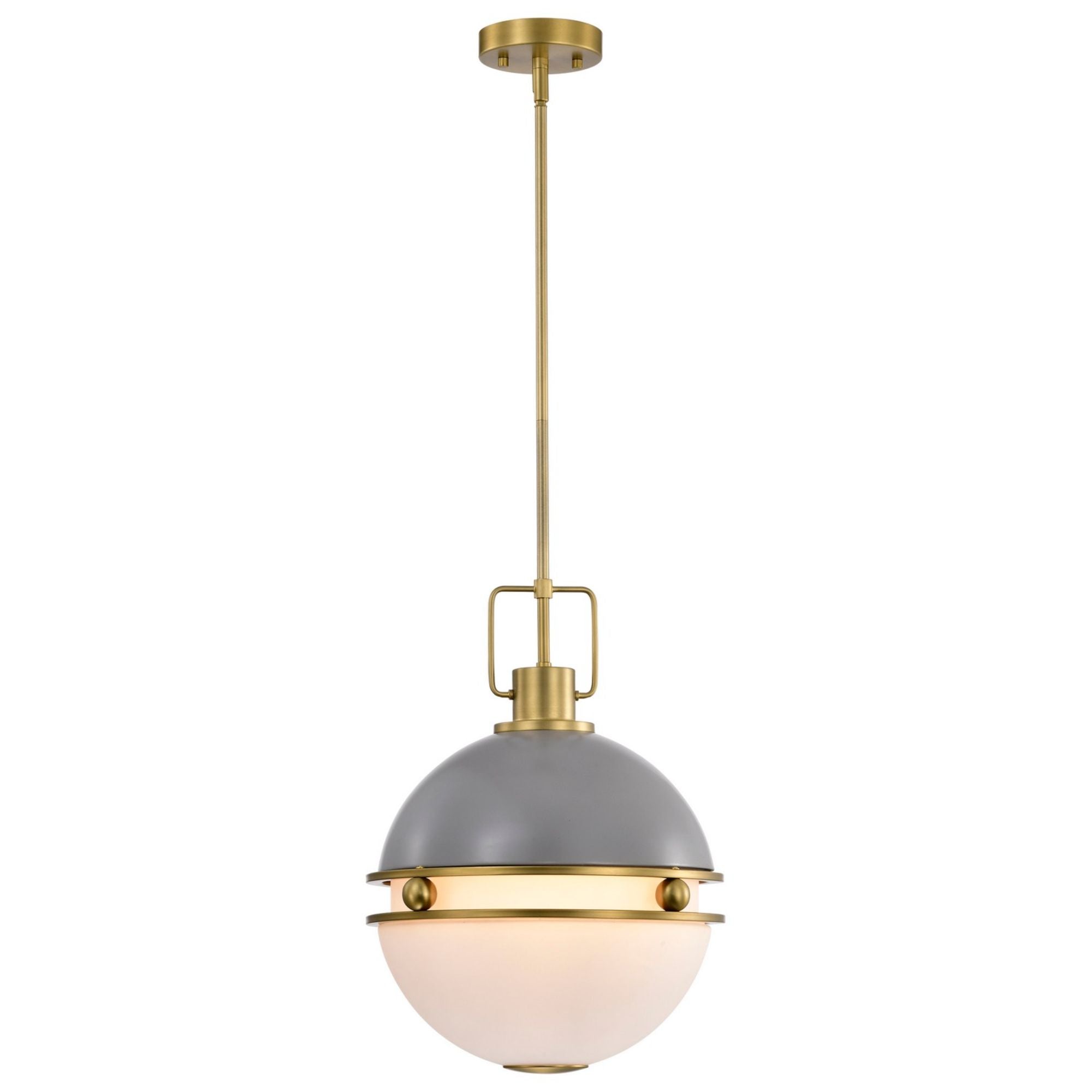 Everton 14" 2 lights Pendant, Matte Gray and Vintage Brass Finish - Bees Lighting