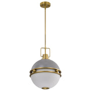Everton Pendant Light, Vintage Brass Accent, Etched Opal Glass - Bees Lighting