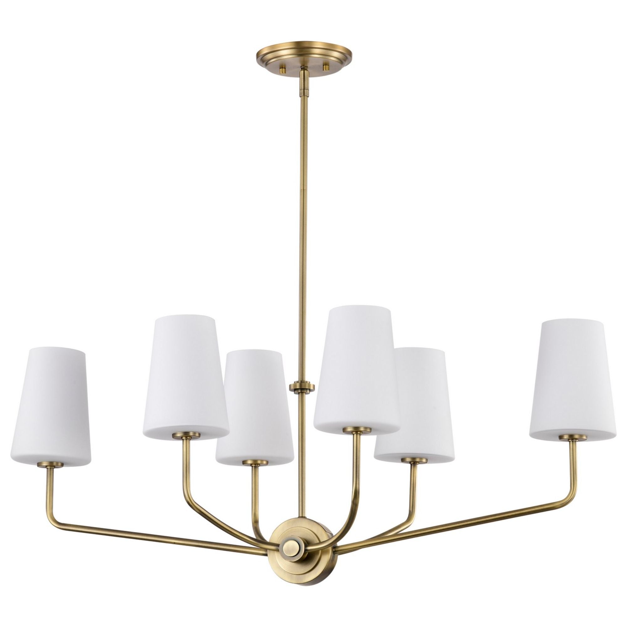 Cordello Chandelier Vintage Brass Finish, Etched White Opal Glass - Bees Lighting