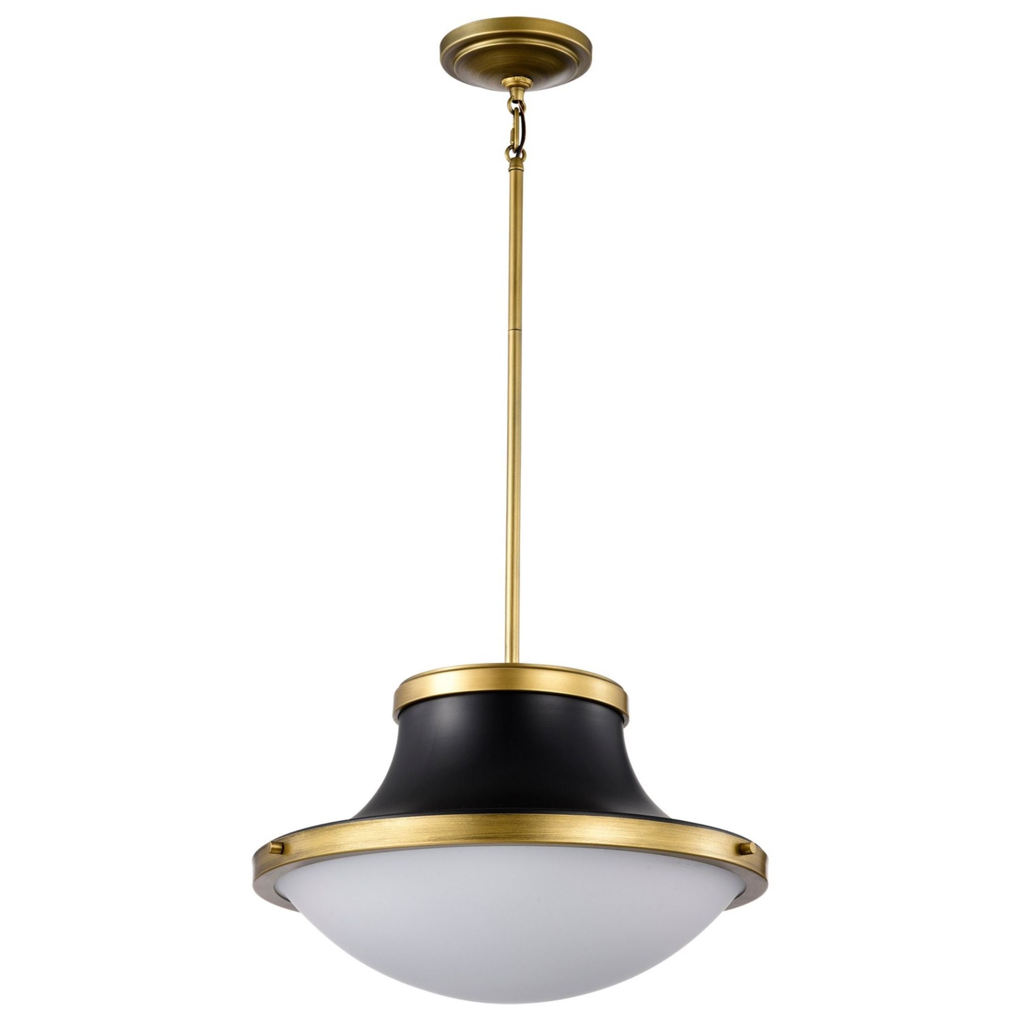 Lafayette Pendant Light, Natural Brass Accents, White Opal Glass - Bees Lighting