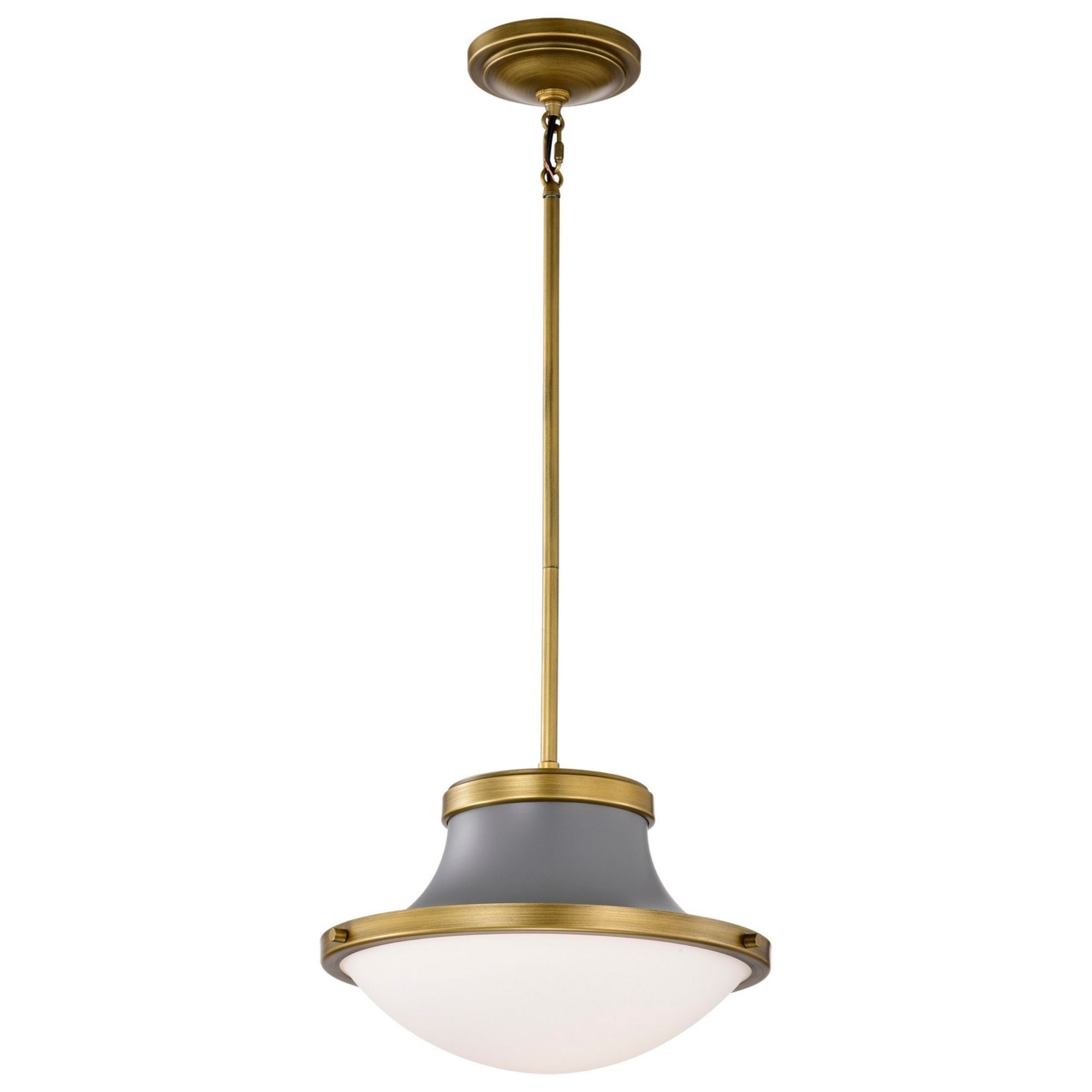 Lafayette 14" Pendant, Matte Gray / Natural Brass Finish - Bees Lighting