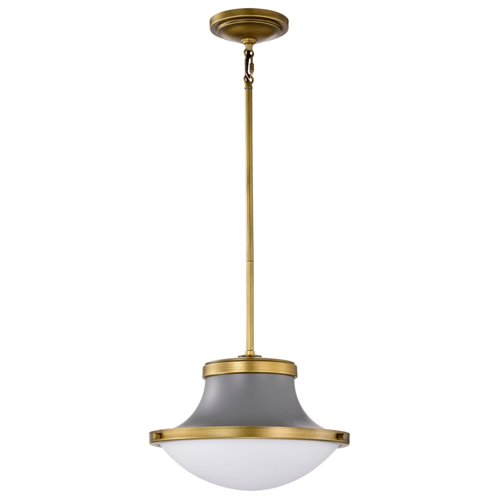 Lafayette 14" Pendant, Matte Gray / Natural Brass Finish - Bees Lighting