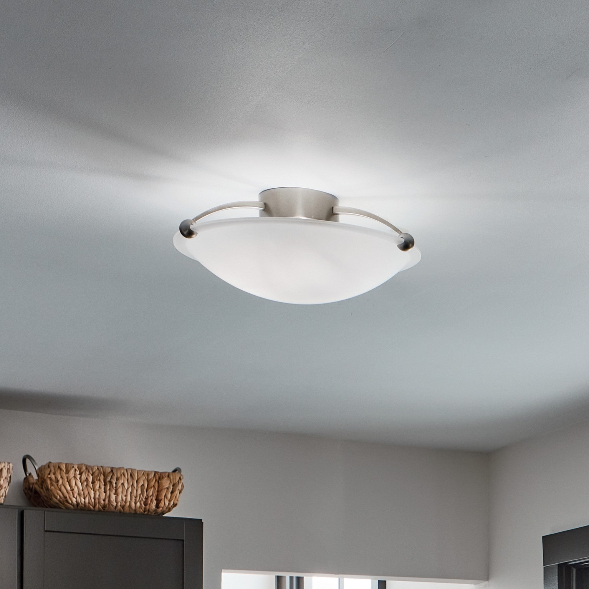 Basic 17" 3-Light Semi-Flush Mount, Brushed Nickel Finish - Bees Lighting