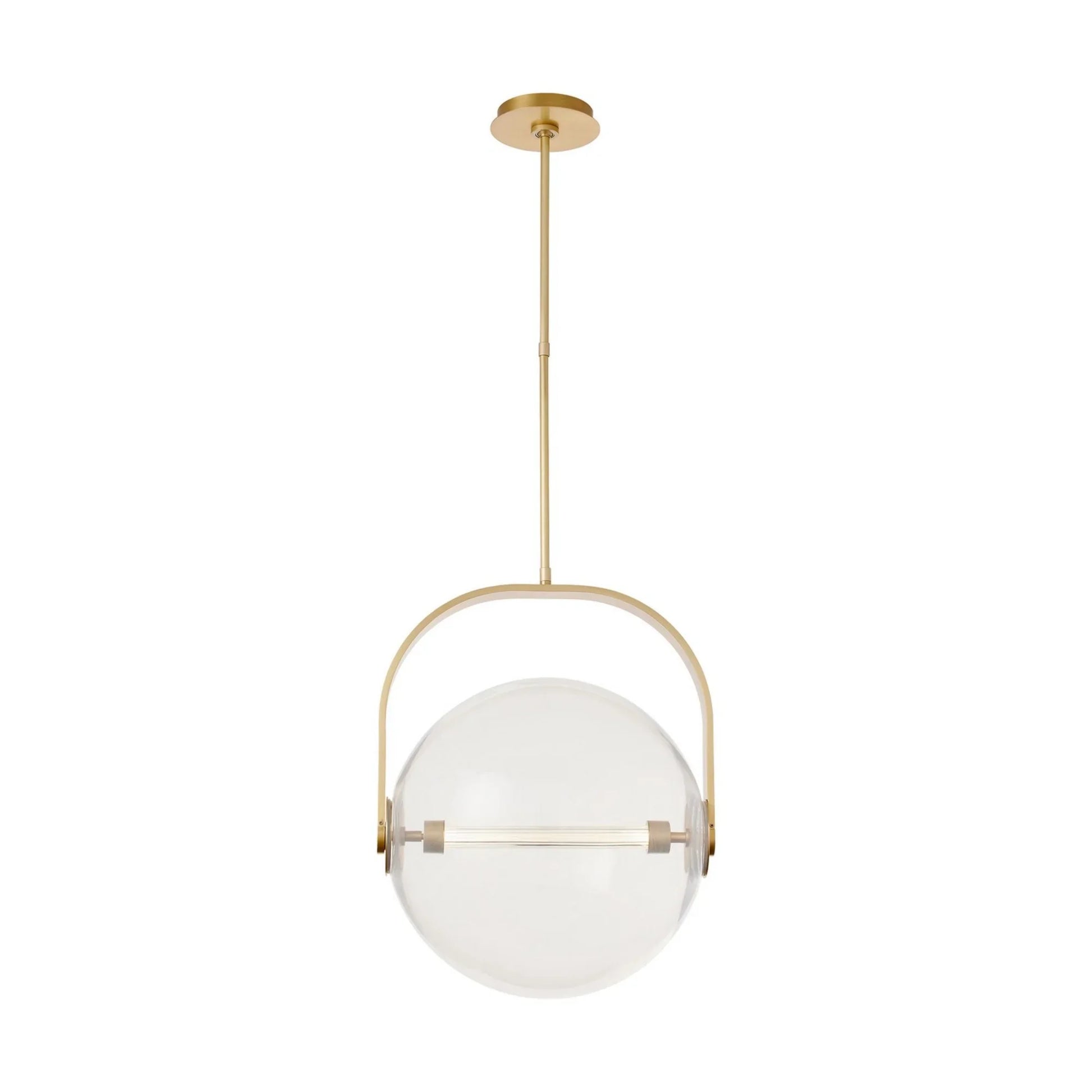 Fues 18" LED Large Pendant, 120-277V, Natural Brass Finish with Clear Glass - Bees Lighting