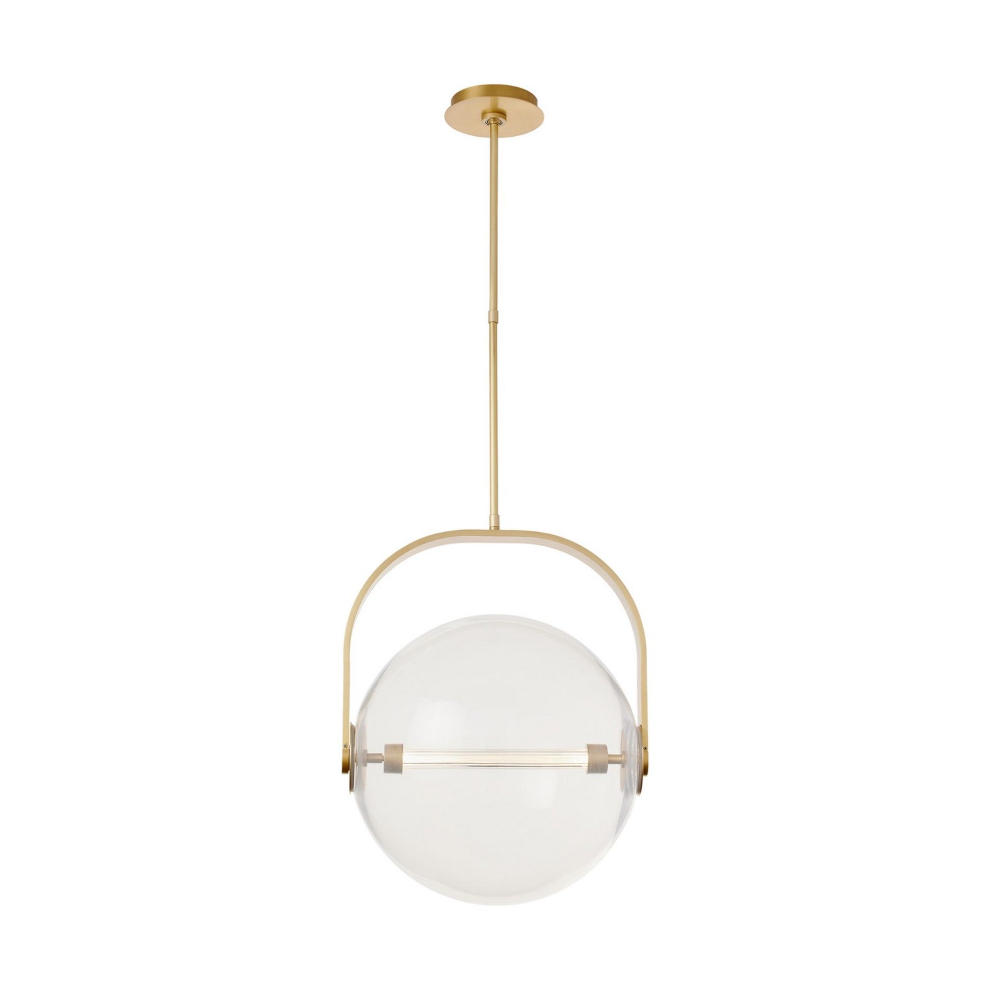 Fues 18" LED Large Pendant, 120-277V, Natural Brass Finish with Clear Glass