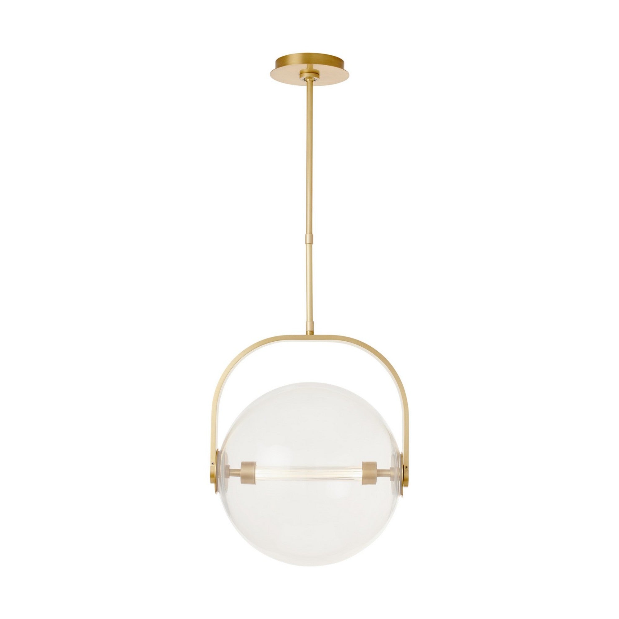 Fues 15" LED Medium Pendant, 120-277V, Natural Brass Finish with Clear Glass - Bees Lighting
