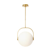 Fues 15" LED Medium Pendant, 120-277V, Natural Brass Finish with Opal Glass - Bees Lighting