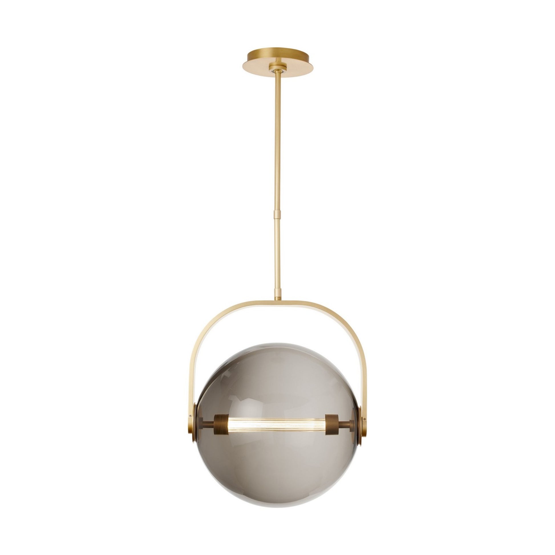 Fues 15" LED Medium Pendant, 120-277V, Natural Brass Finish with Transparent Smoke Glass - Bees Lighting