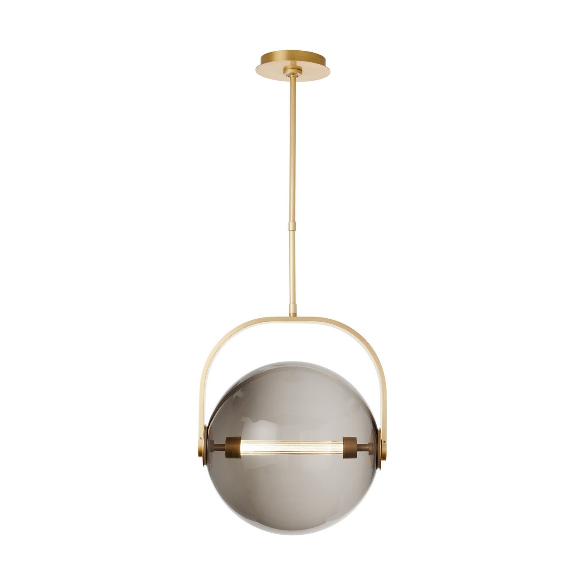 Fues 15" LED Medium Pendant, 120-277V, Natural Brass Finish with Transparent Smoke Glass - Bees Lighting