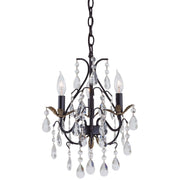 13" 3-Light Mini Chandelier, Castlewood Walnut & Silver Highlights - Bees Lighting