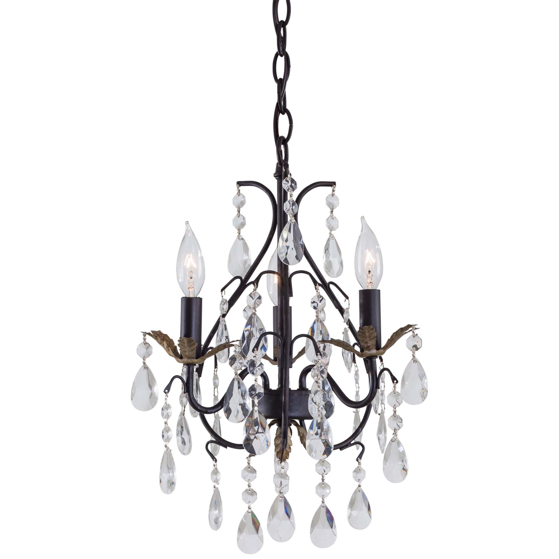 13" 3-Light Mini Chandelier, Castlewood Walnut & Silver Highlights - Bees Lighting