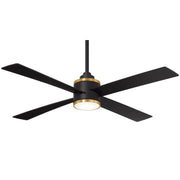 Falco 54" LED 4-Blades Ceiling Fan with Remote, Black Coal & Soft Brass Accents - Bees Lighting